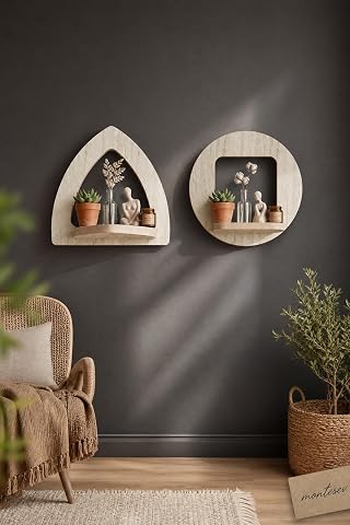 Ahşap Dekoratif Duvar Rafı 2 Li Set (Mts-376)