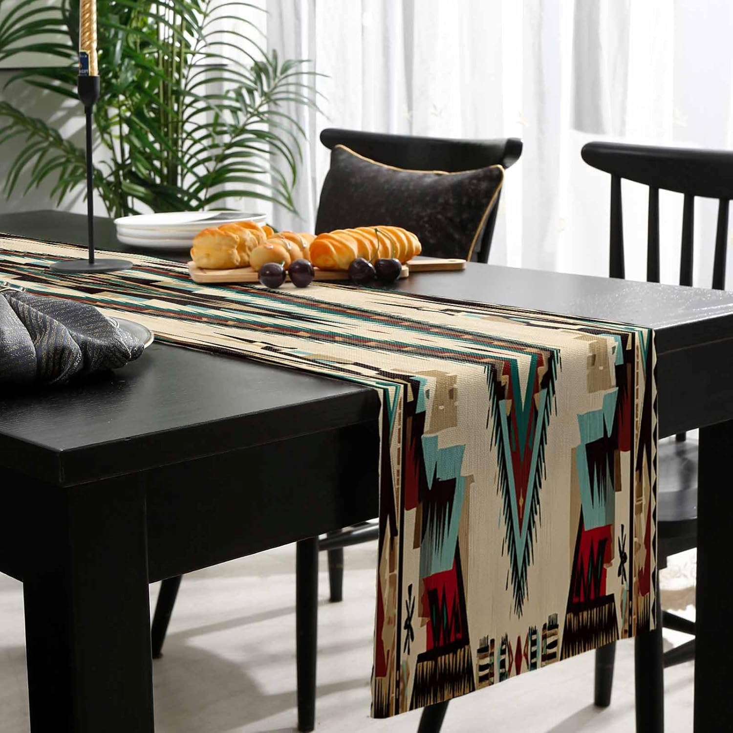 Southwestern Table Runner 72 Inches Long for Dining Table Decor,Multicolored Native American Rustic Aztec Burlap Linen Farmhouse Table Runner Coffee Table Runners Dresser Scarf for Party 18x72 in