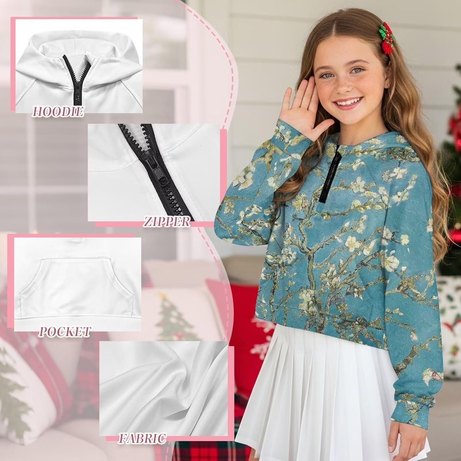 Girls Hoodies Long Sleeve Fashion Jacket Half Zip Up Stand Collar Cropped Pullover Sweatshirts With Pockets