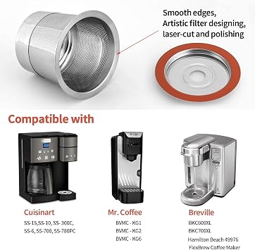SUS304 Reusable Refillable K Cup Pod Filters, Fits Keurig 1.0 & 2.0 Brewers