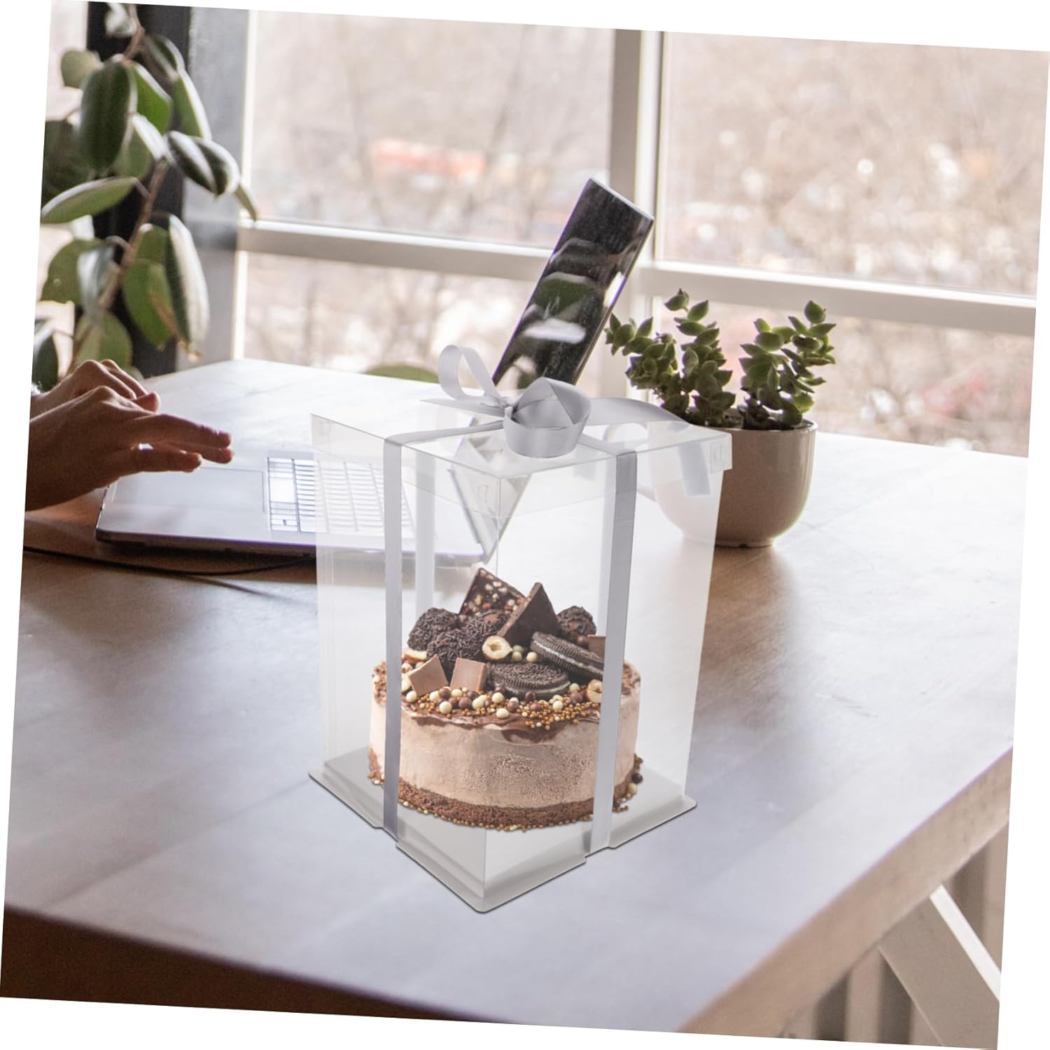 4 Pack Round Cake Boxes Transparent Plastic Storage Boxes Collapsible Cake Carrier for Party Packaging Container Color