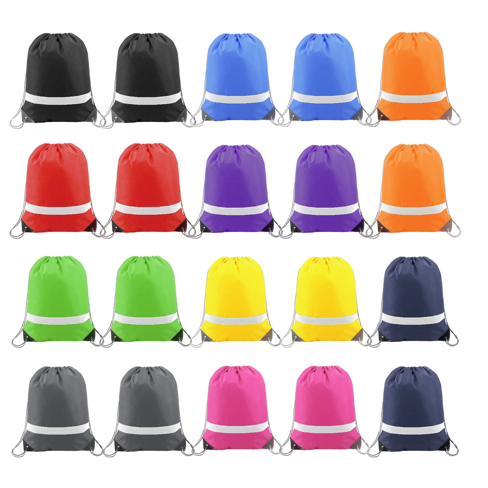 BeeGreen Drawstring Backpack Bags 20,30,50 Packs Reflective String Bags for Gym Sport Trip Cinch Sack DIY for Women Men