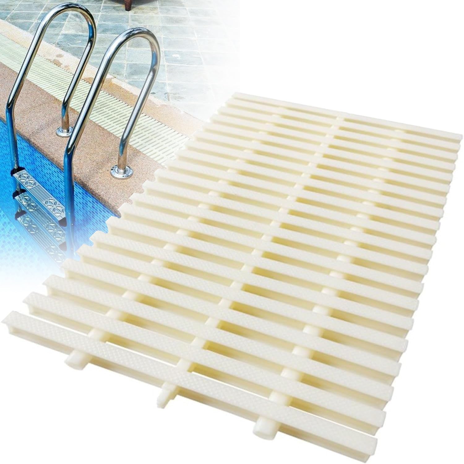 Swimming Pool Drainage Overflow Grate,Splicable Flexible Road Gutter Grille,Activity Grating Cover with Rhombus Texture,for Walkways Yard Fences,25x100CM-6Pieces