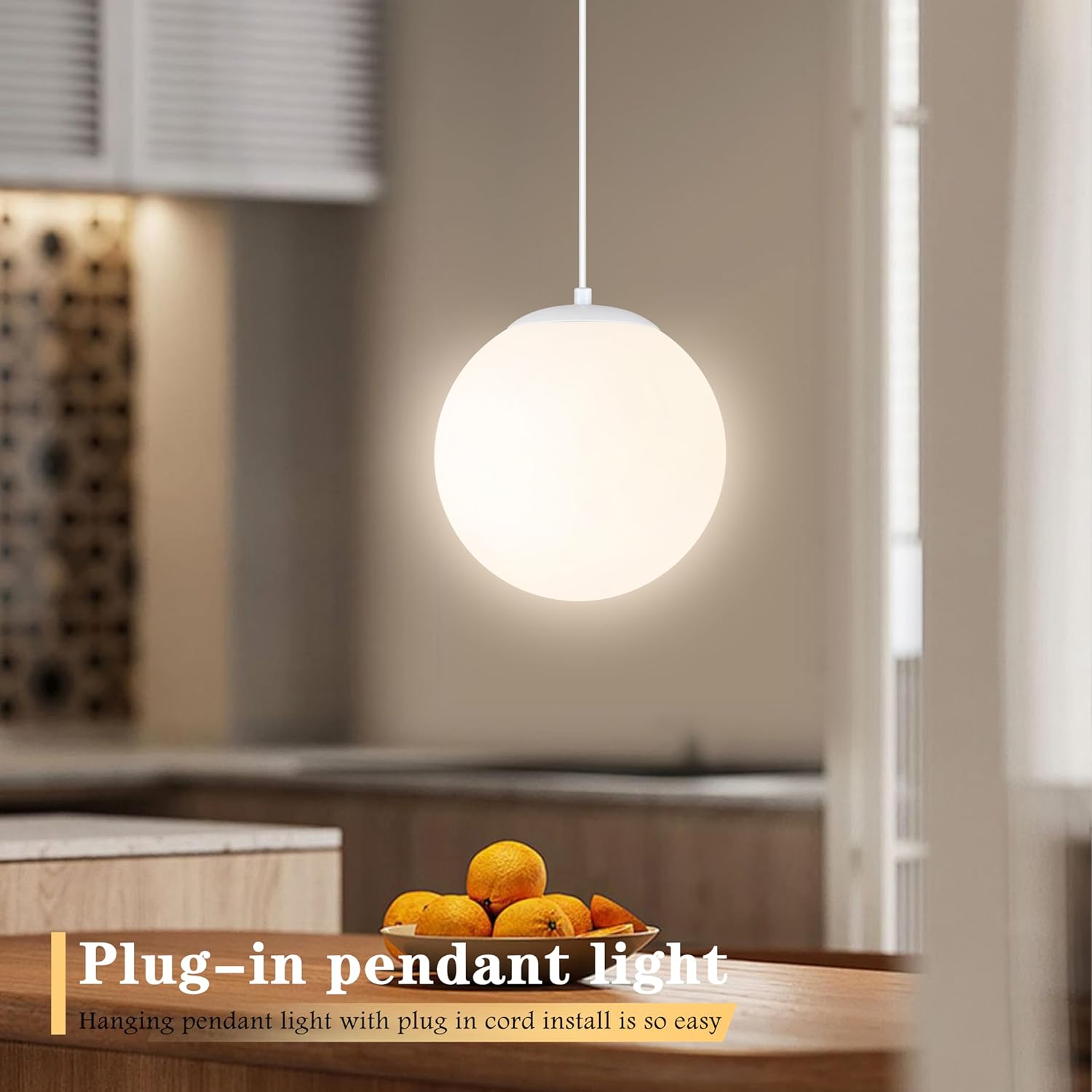 koko&yukina 10" globe pendant light white plug in pendant light adjustable hanging lights with plug in cord matte white finished with milk glass lampshade for bedroom kitchen island?bulb included? 10 inch, plug in