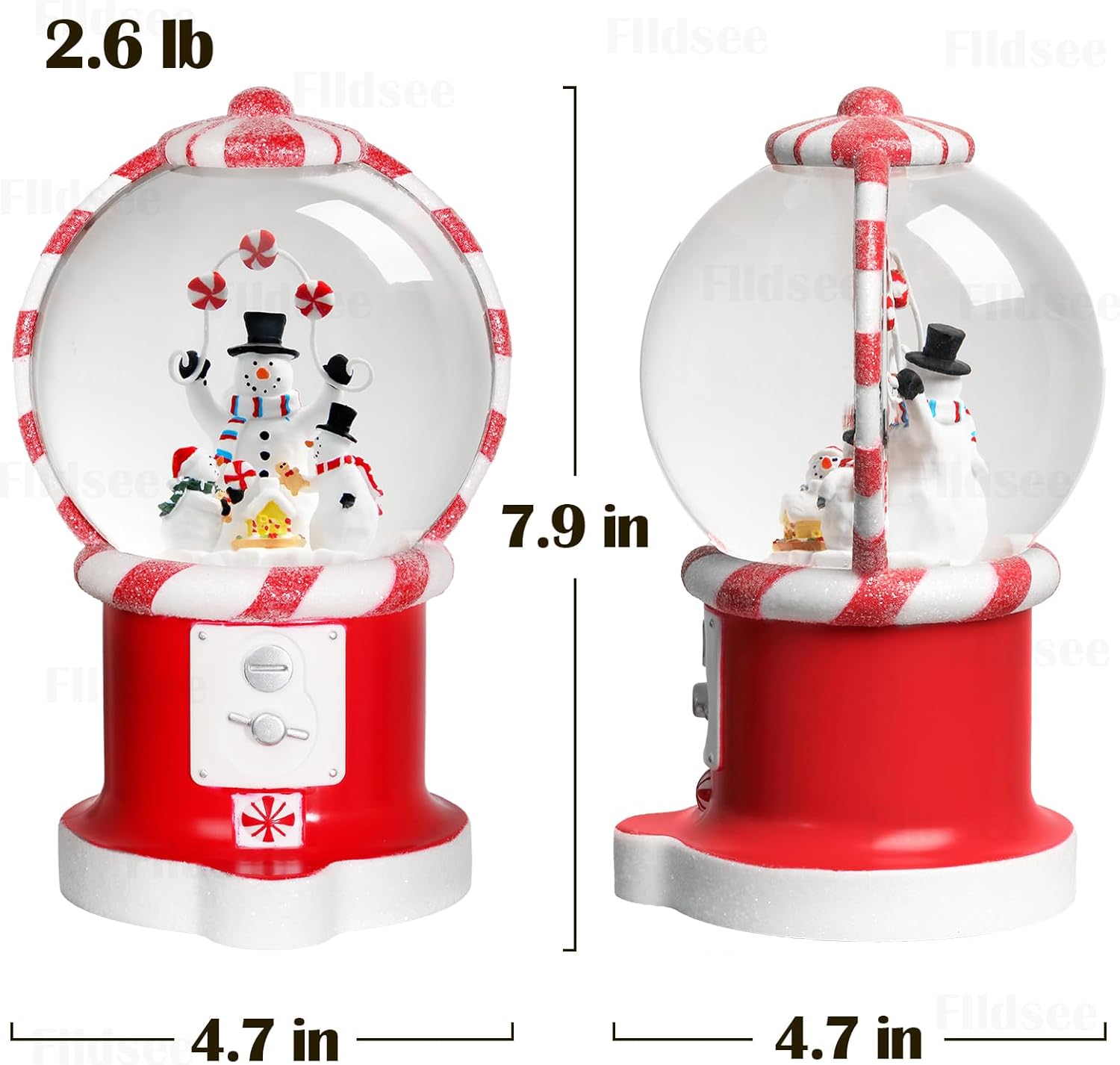 Christmas Snow Globe Lantern, Glitter Musical Snowglobe Light with Timer, USB & Battery Powered Music Box, Snowman Family & Candies, Holiday Decorations Indoor Home Decor
