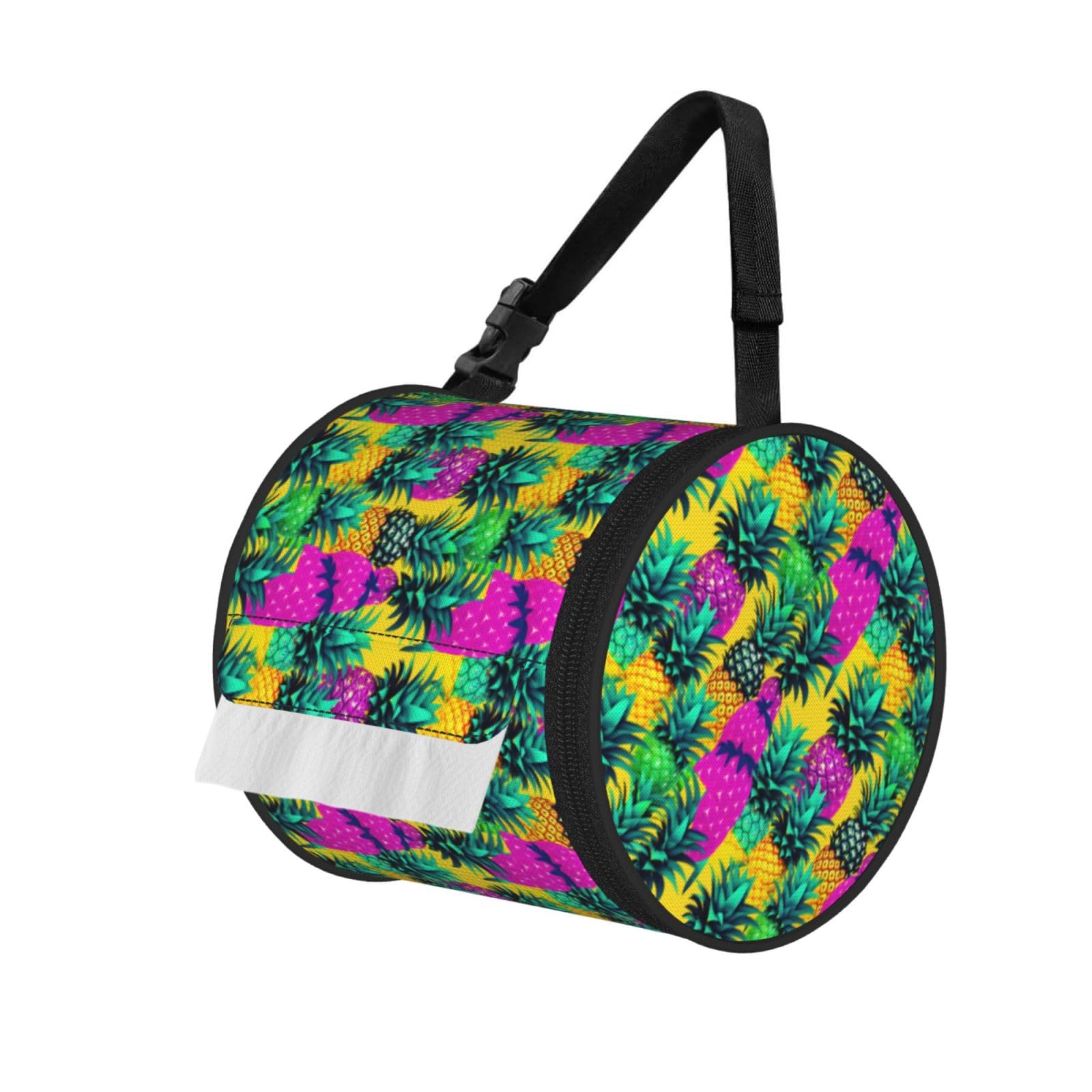 Colorful Pineapple Print Cylindrical Tissue Holder Bathroom Car Home Office Kitchen Decor Versatile