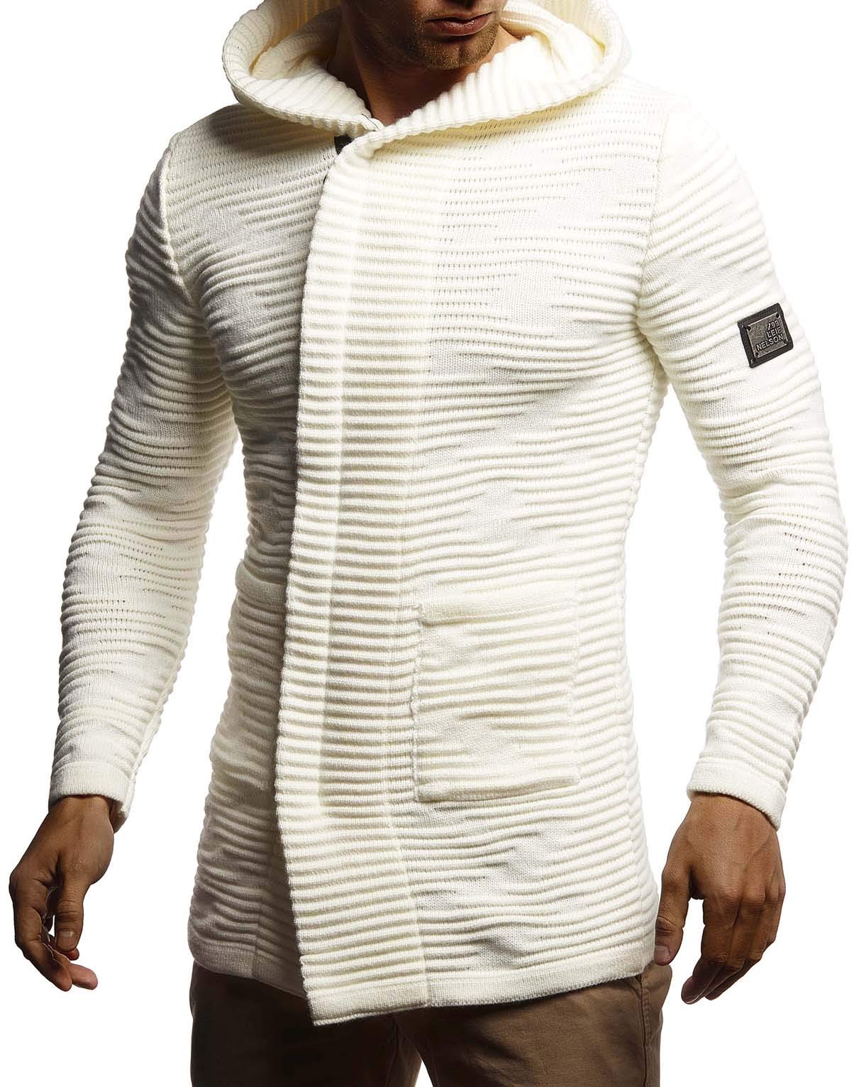 Leif Nelson Herren Strickjacke lang mit Kapuze & Reißverschluss - Strick Sweatjacke Männer Cardigan für Winter