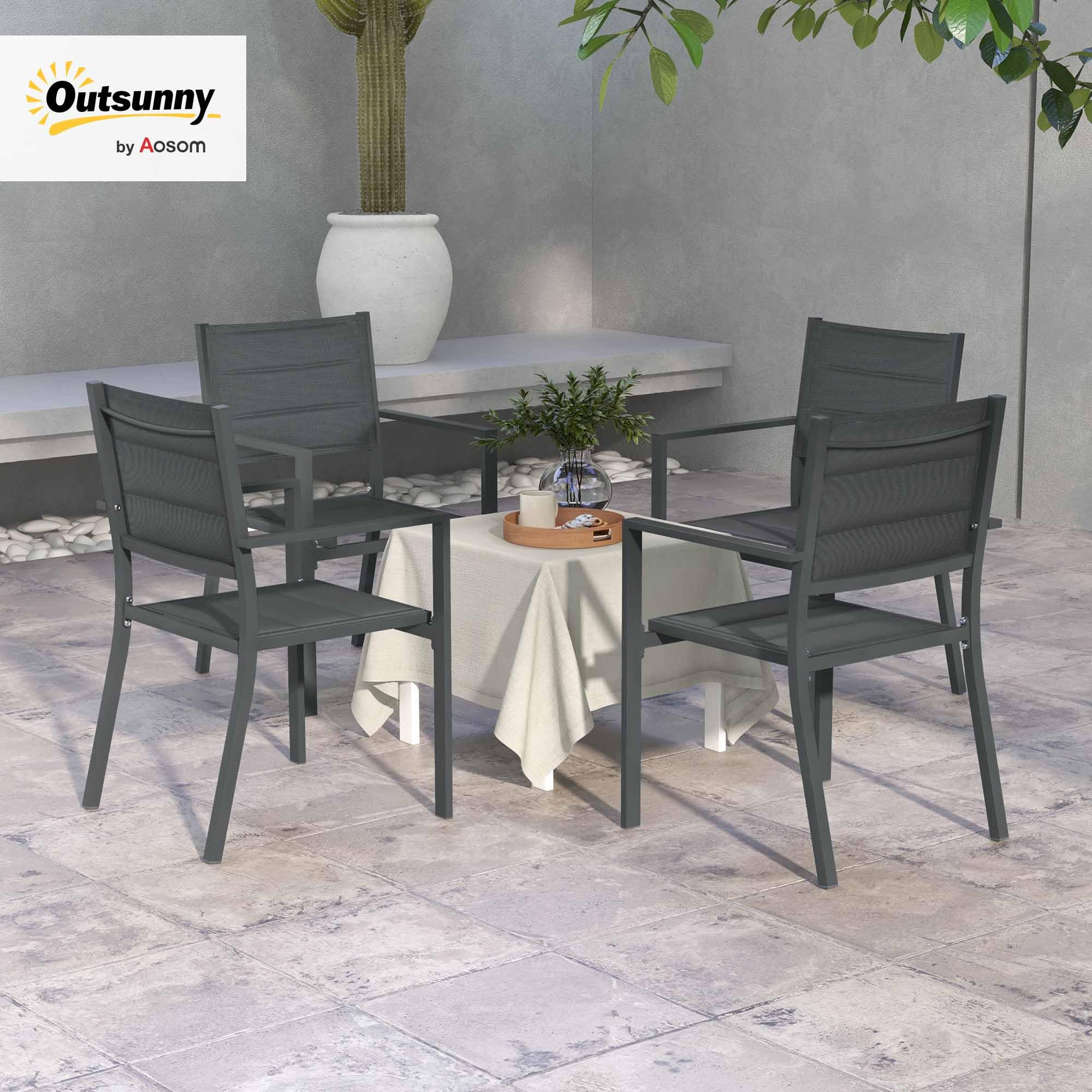 Outsunny Ensemble de 4 Chaises de Jardin Empilables avec Accoudoirs Gris