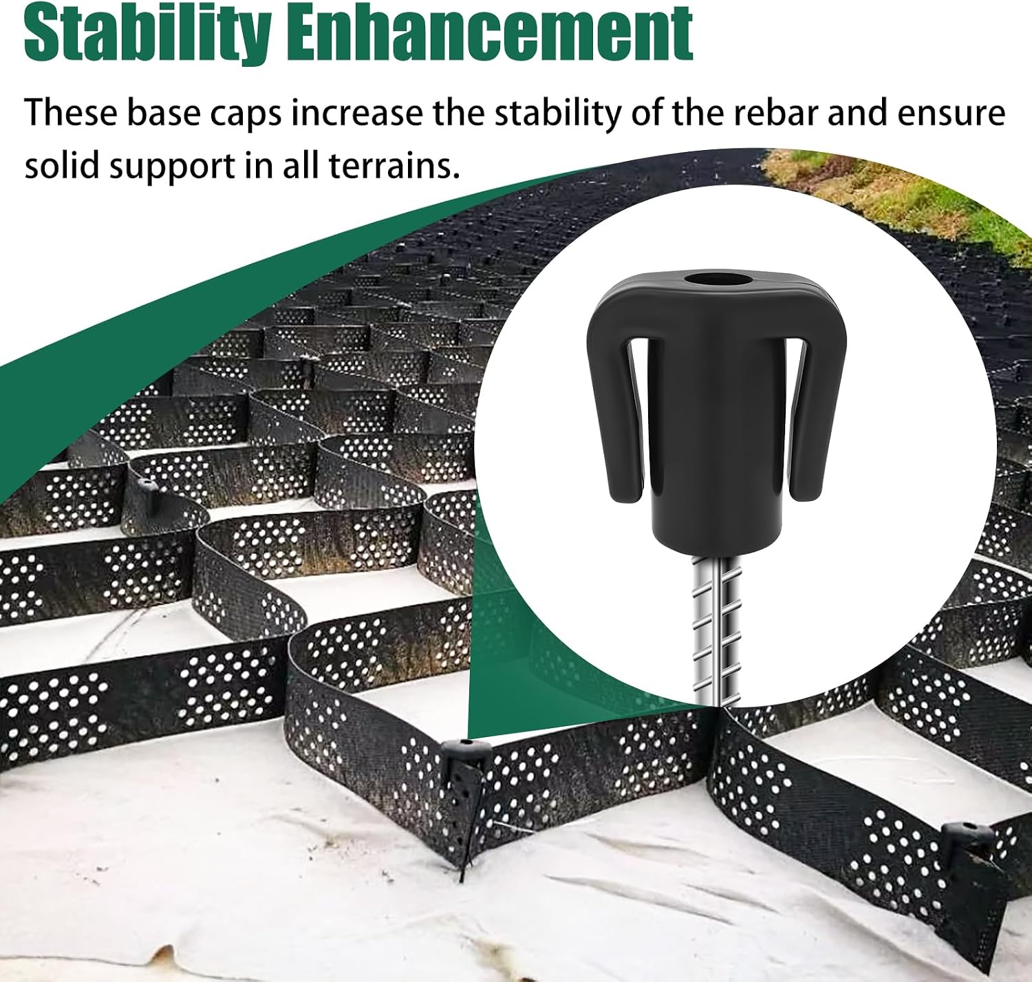 Geo-Cell Rebar Base Caps ½ in, for Pavers and Footing Rebar Rods - 10 Pcs | for ½ inch Pavers and Footing Rods, Suitable for various difficult terrains, Waterproof and anti-corrosion enhance lifespan