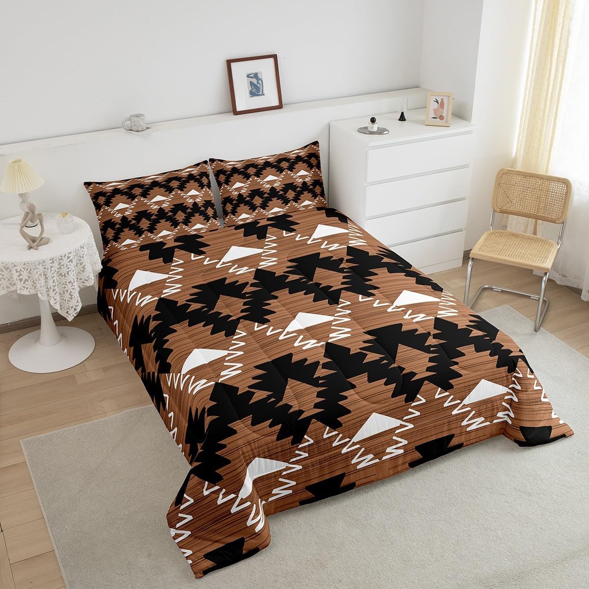 Feelyou Boho Comforter Set Full Size Southwest Native American Design Comforter Southwestern Geometric Bedding Set Western Decor Duvet Set Room Decor Brown Quilt Set