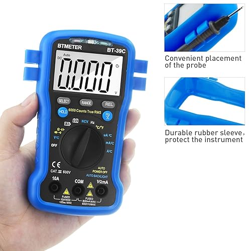 Miniatura 7 de BTMETER BT-39C Multímetro True RMS, rango automático, avómetro digital 6000 unidades, medidas precisas, amperios CACC, voltios, ohmios,