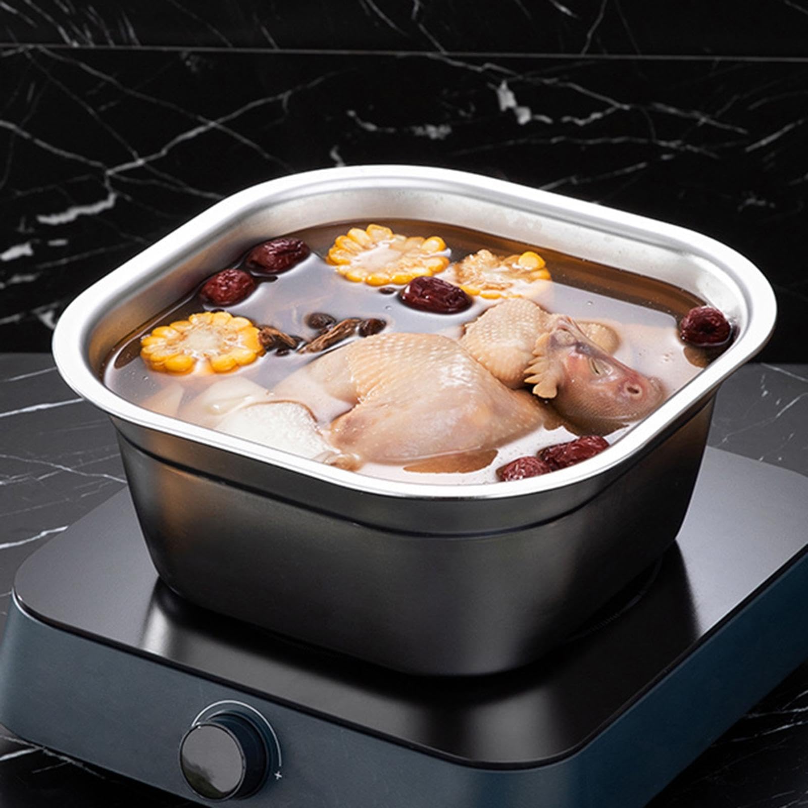 Bacinella Quadrata in Acciaio Inox, Contenitore per, Lavello per Buffet, Feste in Casa, Antipasti, 26 Cm