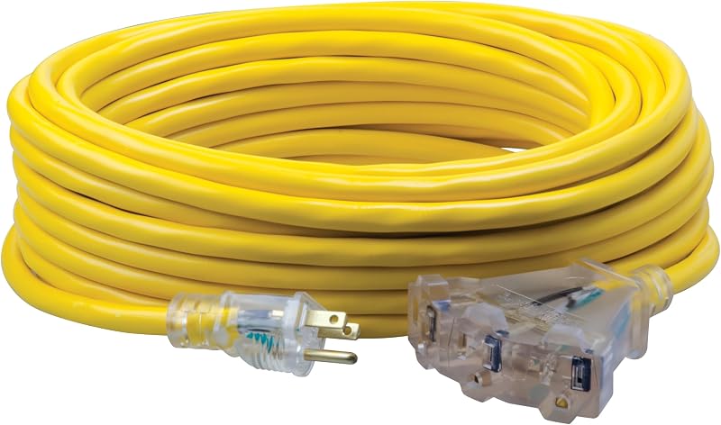 Southwire 12/3 Multi-Outlet Vinyl Extension Cord with Lighted End; 50-Foot; yellow (41888802)