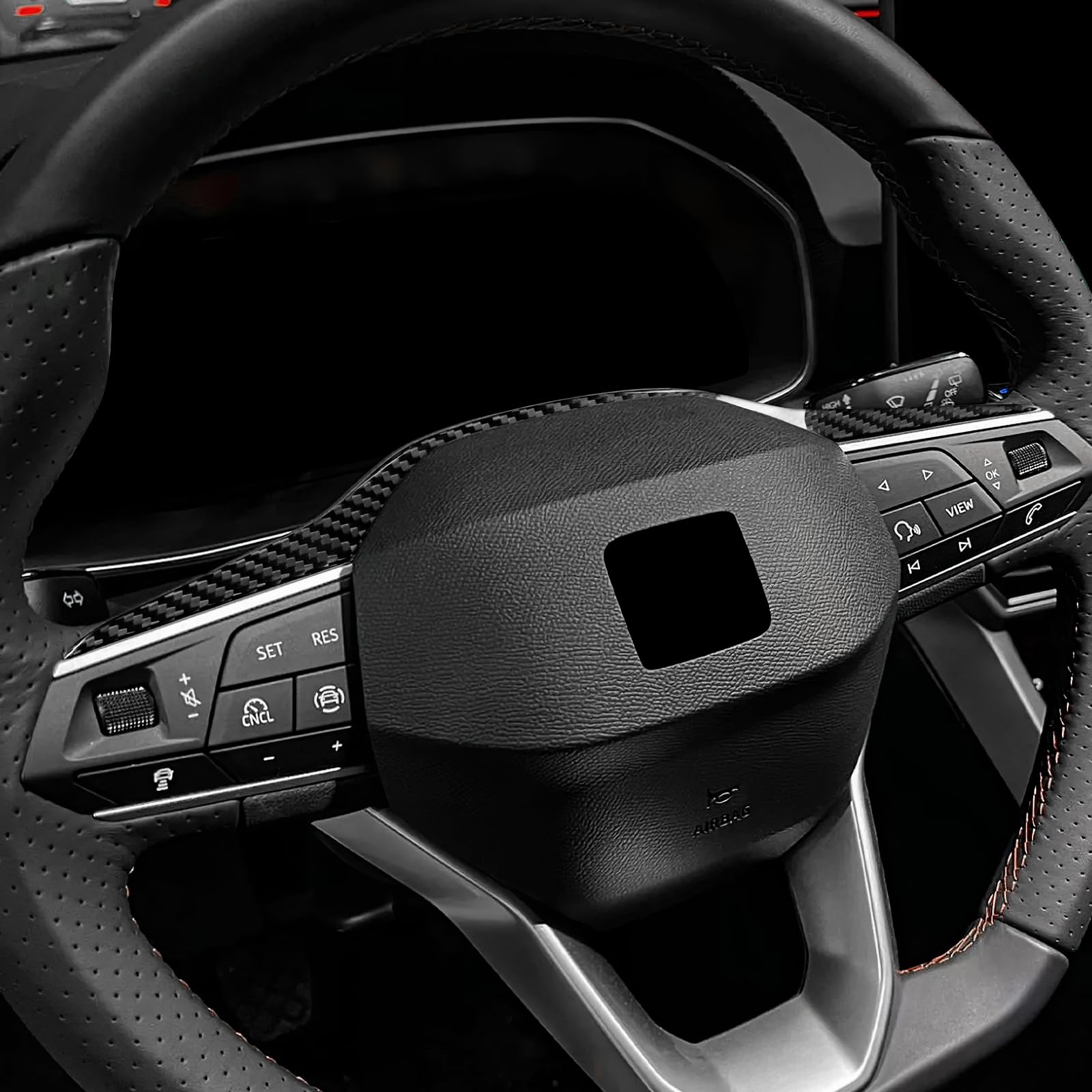 KUNGKIC para Seat Ateca/Tarraco/Seat Leon Cupra Formentor Cupra Leon 20-26, Ibiza/Arona/Cupra Born/Ateca/Terramar/Tavascan Dry Fibra de Carbono Coche Carenado Volante Moldura Accesorios (Negro)