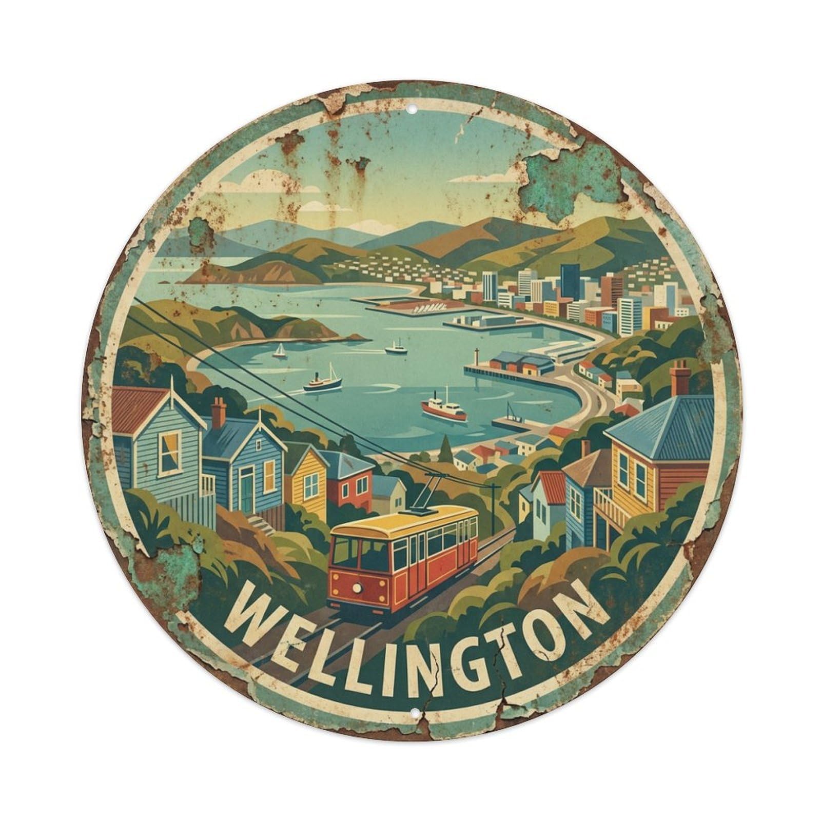 Vintage Travel New Zealand Wellington Metal Tin Sign