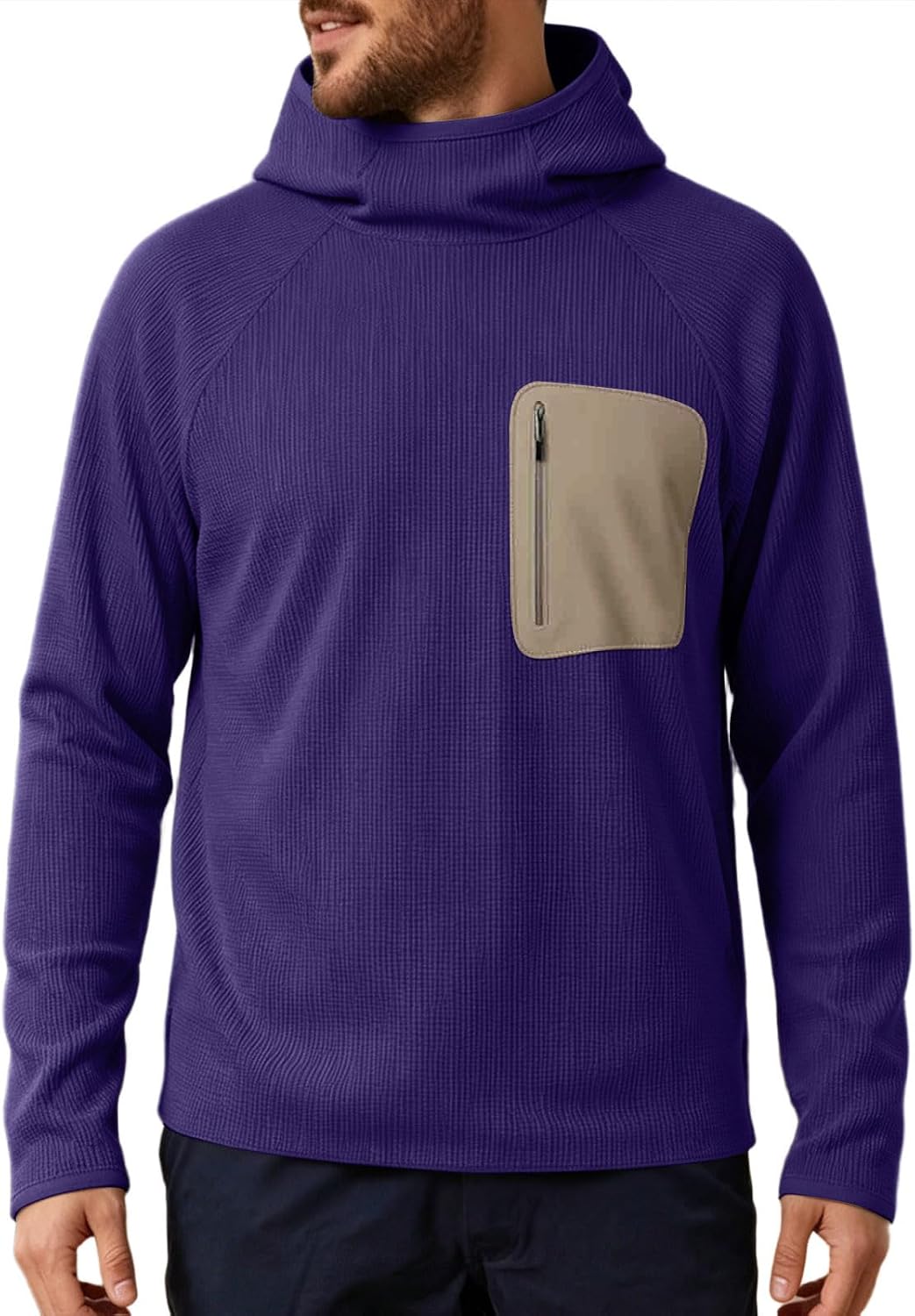 Men Corduroy Shirts Raglan Sleeve Contrast Zip Pocket Outdoor Top