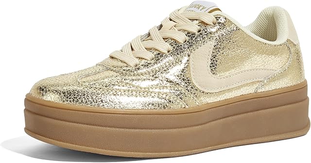 LUCKY STEP Women's Platform Fashion Sneakers Retro Casual Comfortable Walking Shoes Thick Sole Stylish Classic Tennis Trainers