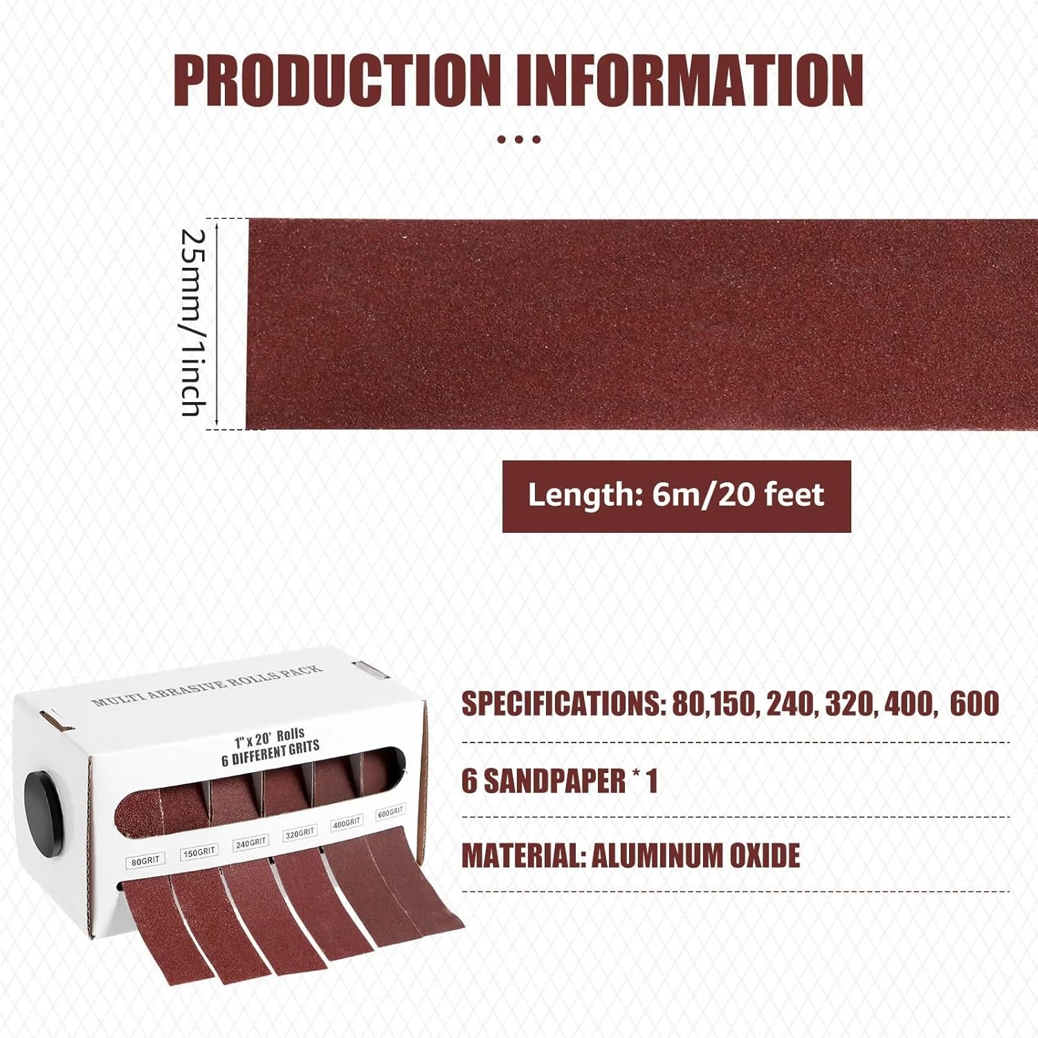 5/6 Rolls 20ft Dry Grinding Emery Sanding Belt - Multi-Grit Abrasive Paper Pack with Dispenser Cloth for Metal Polishing(6 volumes)