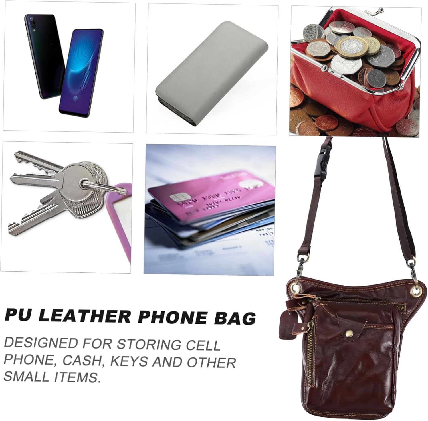 Toyvian Men's Retro Cycling Phone Bag PU Leather Waist Pack for Outdoor Sports Vintage Style Pouch Adjustable Strap for Hiking Traveling and Running