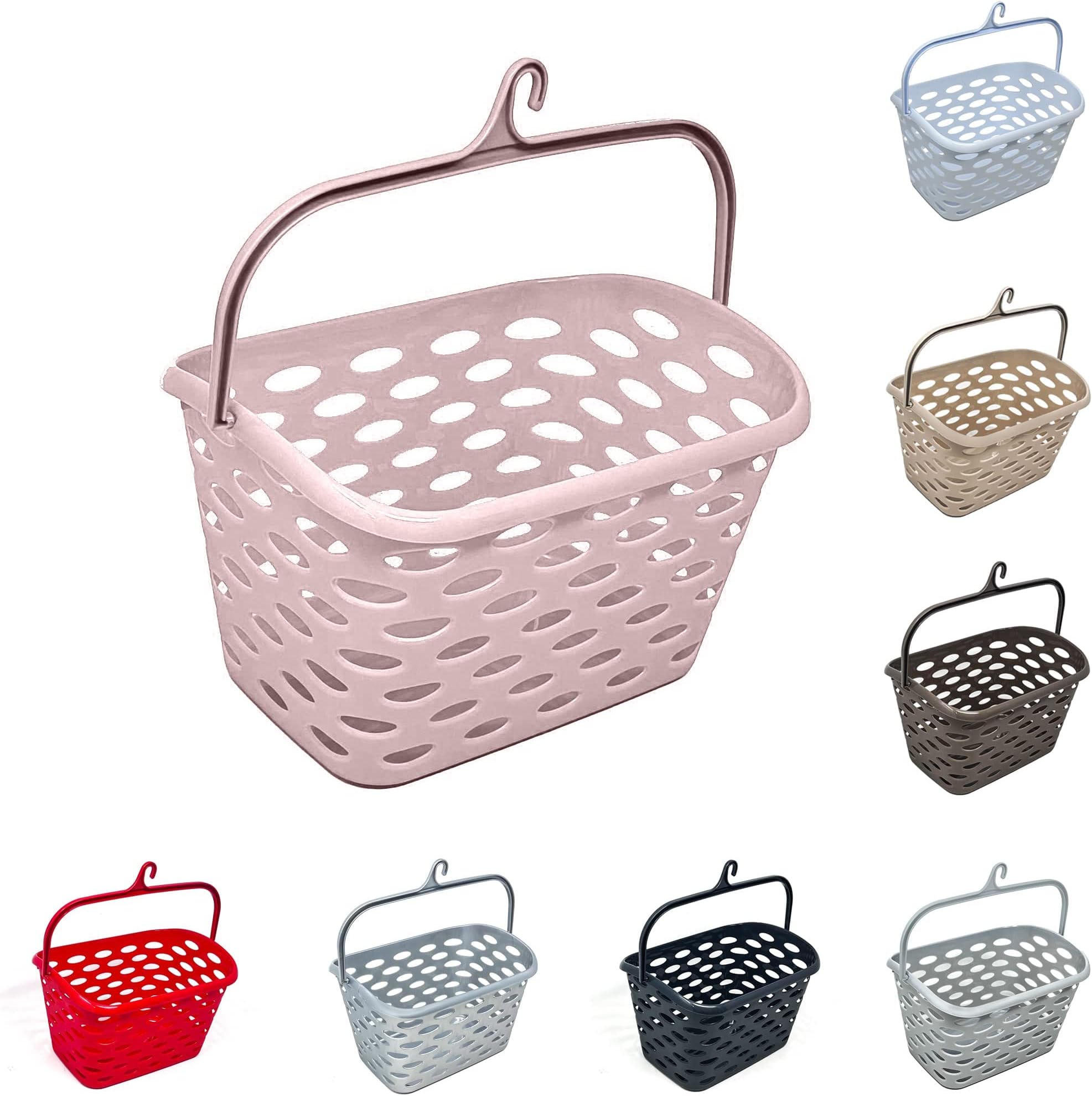 Durable Plastic Peg Tidy Basket Laundry/Clothes Pegs with Handle Light Weight Convenient Size for All Garment Hanging with Hook Washing Line Airer Basket (Pink Peg Basket)