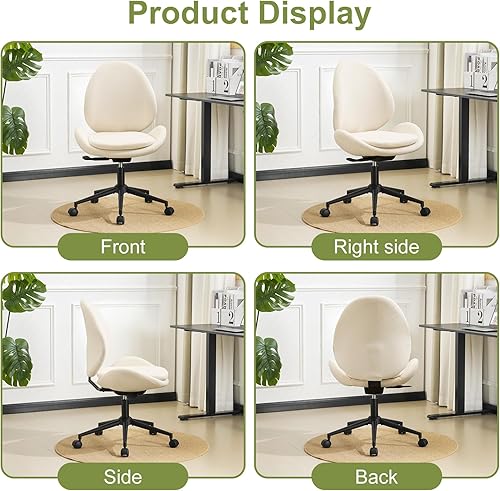 Miniatura 9 de Furniliving Silla de escritorio de felpilla sin brazos con ruedas, silla tapizada de oficina en casa con cojín de doble capa, silla giratoria
