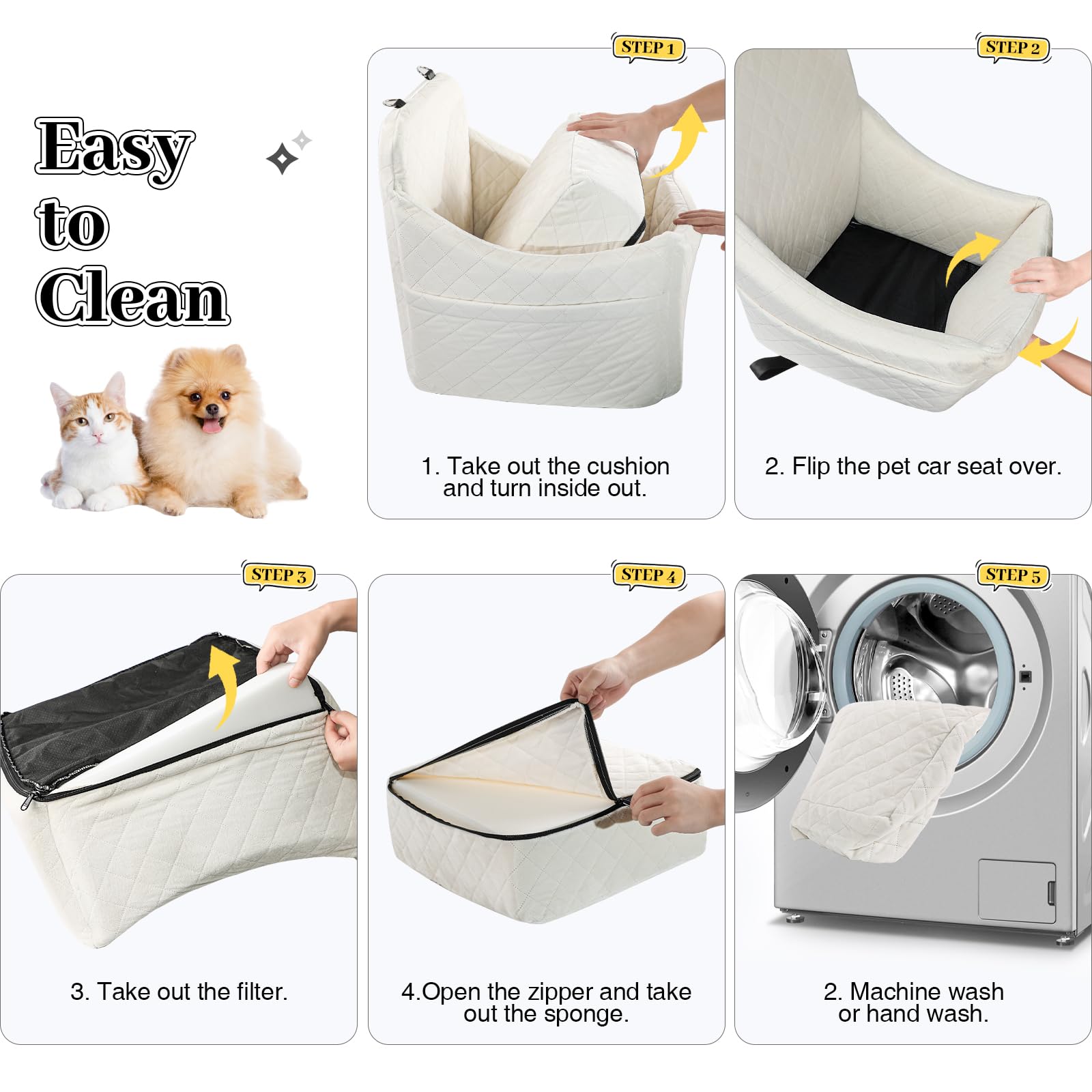 Asiento de coche para perros pequeños/medianos, durabilidad y apoyo, asiento de coche para mascotas de varias esponjas completas, vista de Google en viaje para perro de cama elevadora, lavable