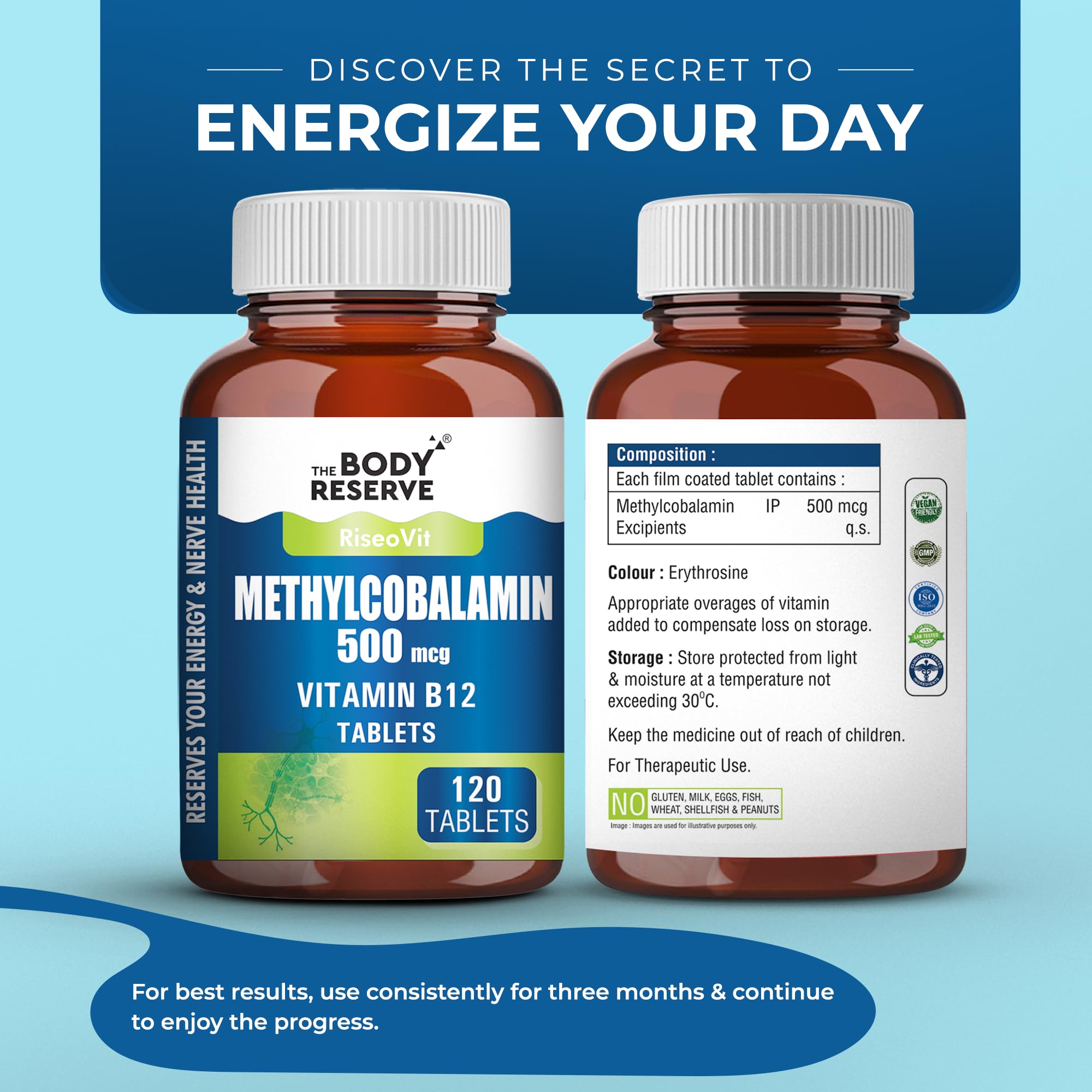 THE BODY RESERVE Vitamin B12 Supplements Methylcobalamin 500 Mcg Tablets | Active For Men & Women 120 Veg (4-Month Supply) — Amazon image 6