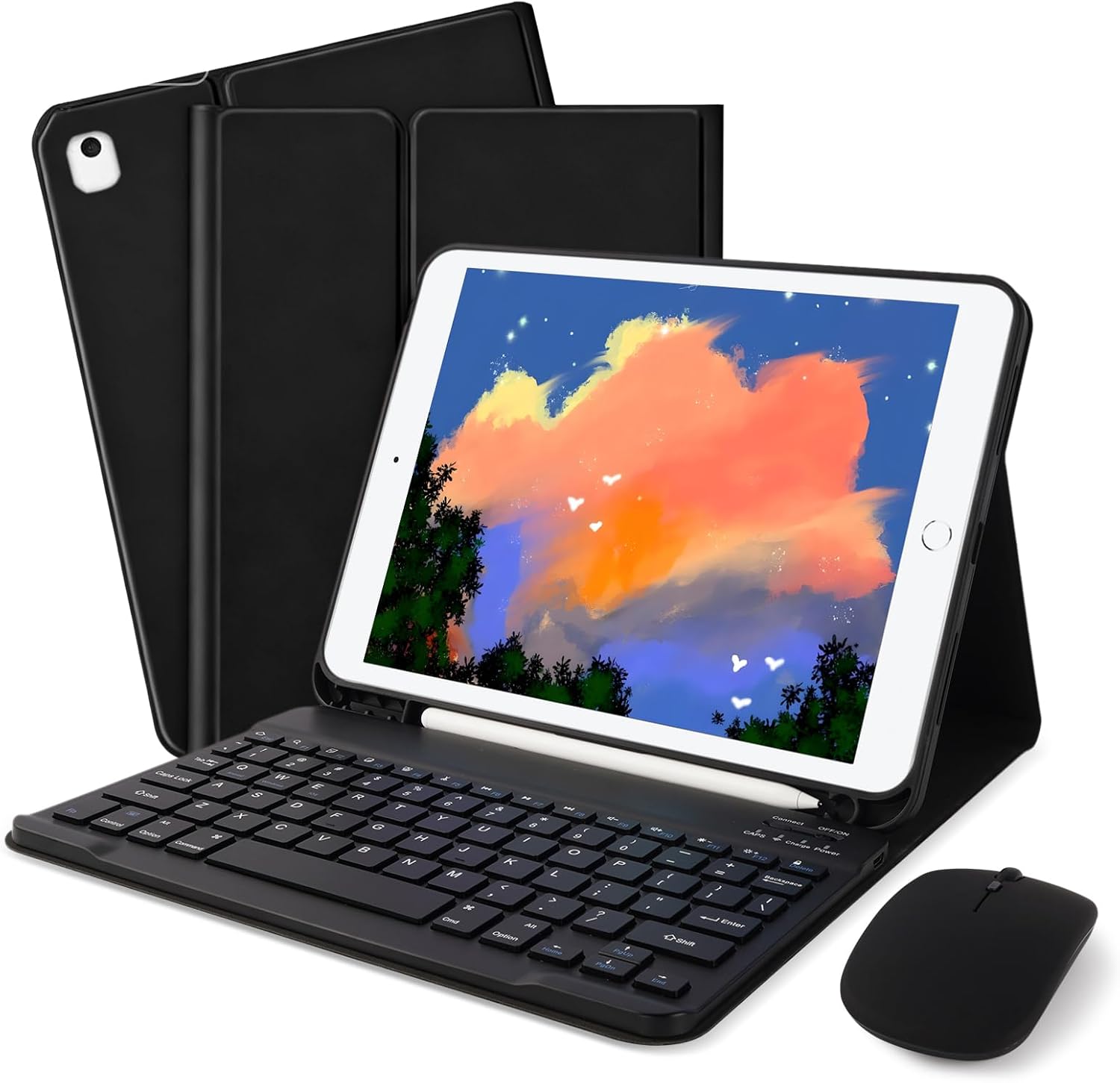 for 10.2"&10.5" iPad 9th/8th/7th Generation Keyboard Case with Mouse, for iPad Pro 10.5"/iPad Air 3rd Gen Wireless Detachable Folio Keyboard Cover with Mouse & Pencil Holder, Pink