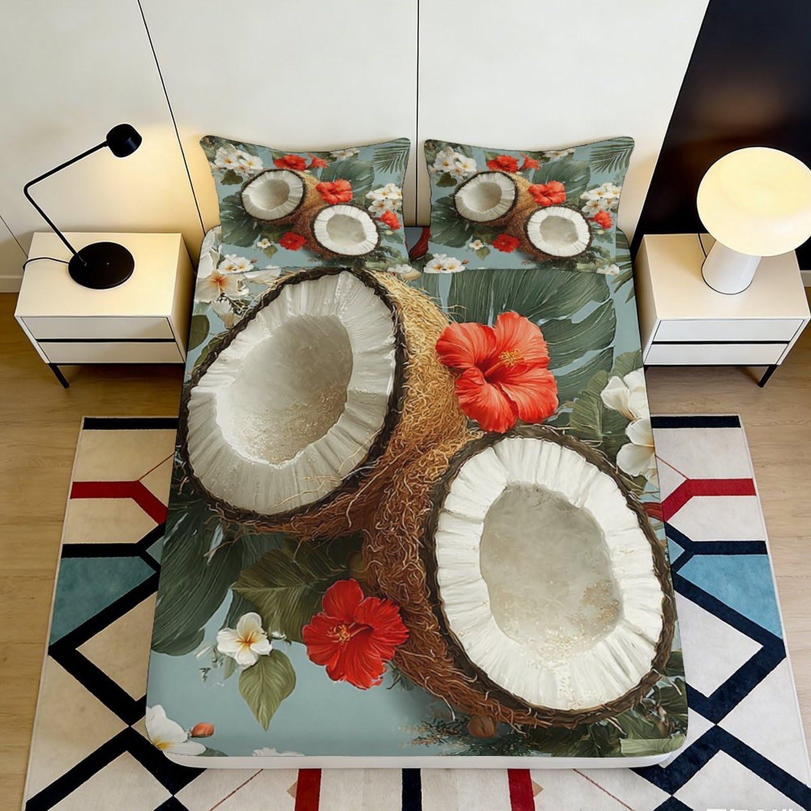 Pnayamiorkfel Style-10 3D Printed Tropical Coconut Flower Fitted Sheet Microfiber Soft Bed Cover For Bedroom Dorm Mattress Decor 90X200x25cm