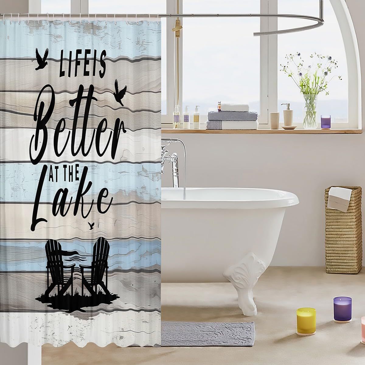Castle Fairy Lake Life Shower Curtain Lake Scenery Bathroom Shower Curtain Set for Kids Adult Blue Wood Panels Bath Curtain Vintage Farmhouse Waterproof Curtains Room Decor 72 x 72 Inch image 3
