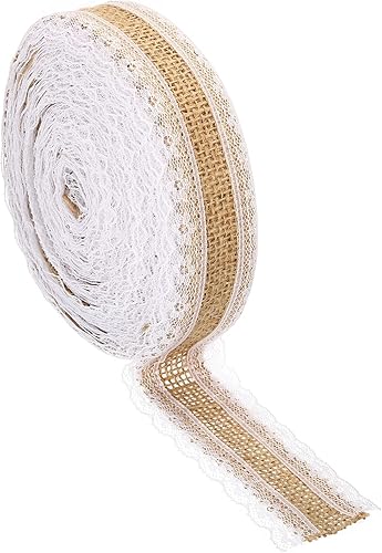 PATIKIL Cinta de tela de arpillera de 1 pulgada de ancho, 11 yardas, envoltura natural, con alambre, encaje de yute con alambre, rollo floral para