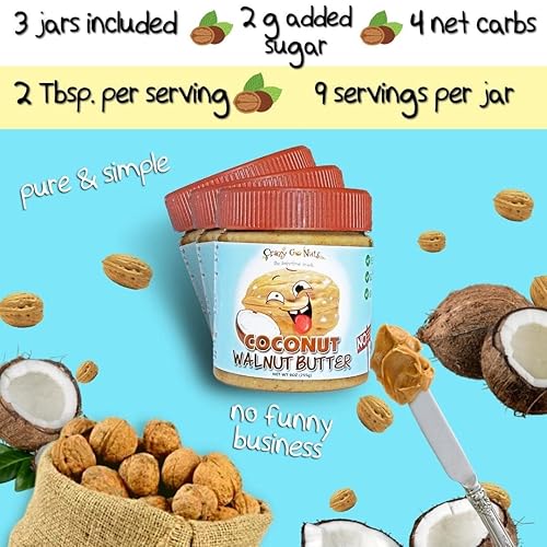 Miniatura 72 de Crazy Go Nuts Walnut Butter Coconut - Walnut Spread, Keto, Vegan, Low Carb, Gluten Free, Superfood-Natural, Non-GMO, ALA, Omega 3 Fatty Acids, Good