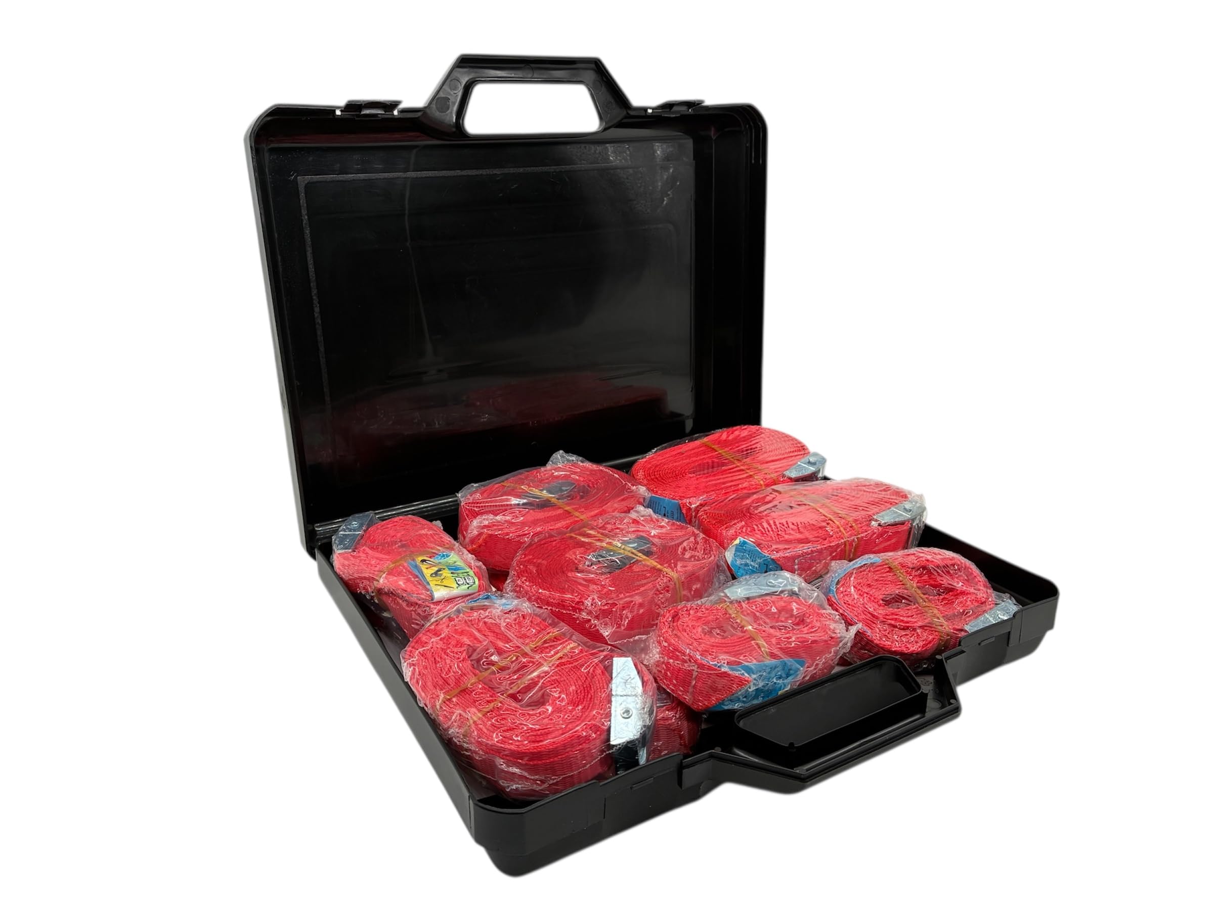 Klemmschlossgurt 25 mm 22er Set im Koffer | Zurrgurt-Set zur Ladungssicherung, Spanngurt ohne Ratsche, Sortiert | Breite: 25 mm; Längen: 1-6 m