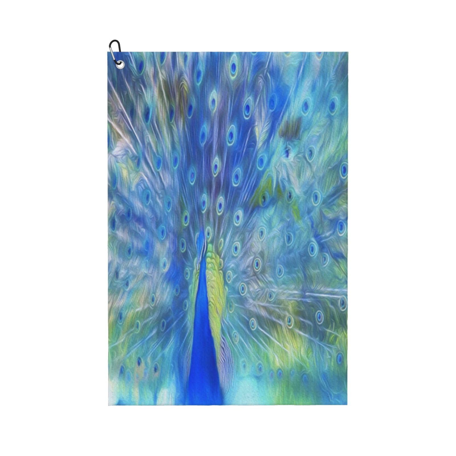 AOOEDM Peacock Print Golf Towel with Carabiner Clip Absorbent Microfiber Golf Towel for Cleaning Golf Ball Club Putter Iron for Golf Bag Trolly Belt Loop 16" X 24"