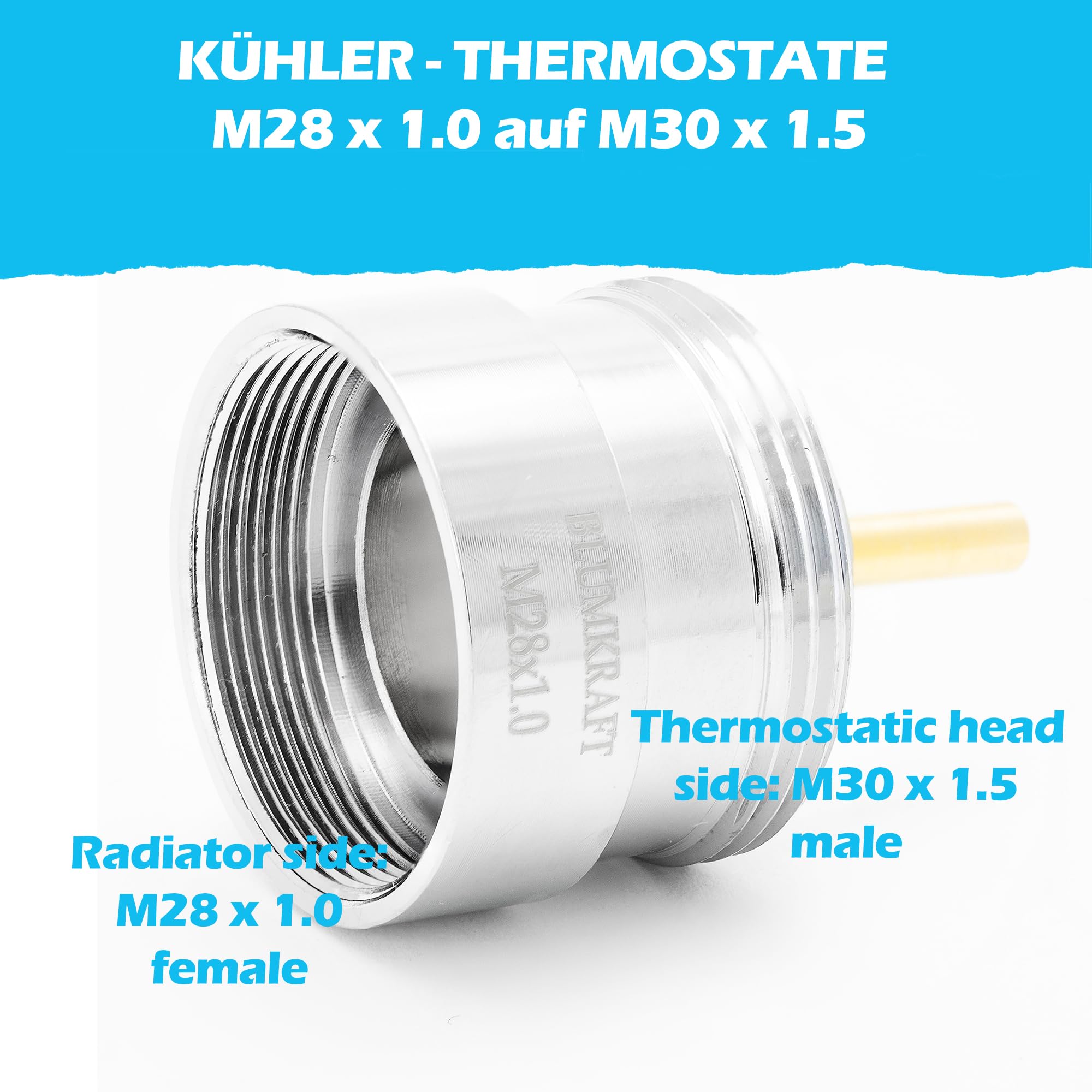 BLUMKRAFT Metal adapter for radiators M28 x1.0 - M30x1.5 Compatible with Vama and Kosmia. Thermostatic valve M28-M30 M28F-M30M - Image 2