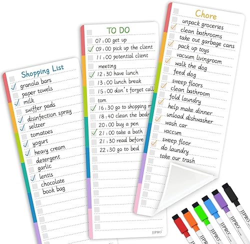 JJPRO Calcomanías coloridas reutilizables para pizarra blanca, 4 x 11 pulgadas, paquete de 3 para todas las superficies lisas, no magnéticas, se