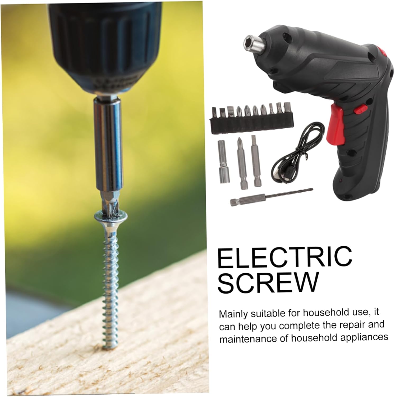 1set Cordless Rechargeable Screwdriver Set Flat Head Drill Set Electric Hand Drill Household Maintaining Tool