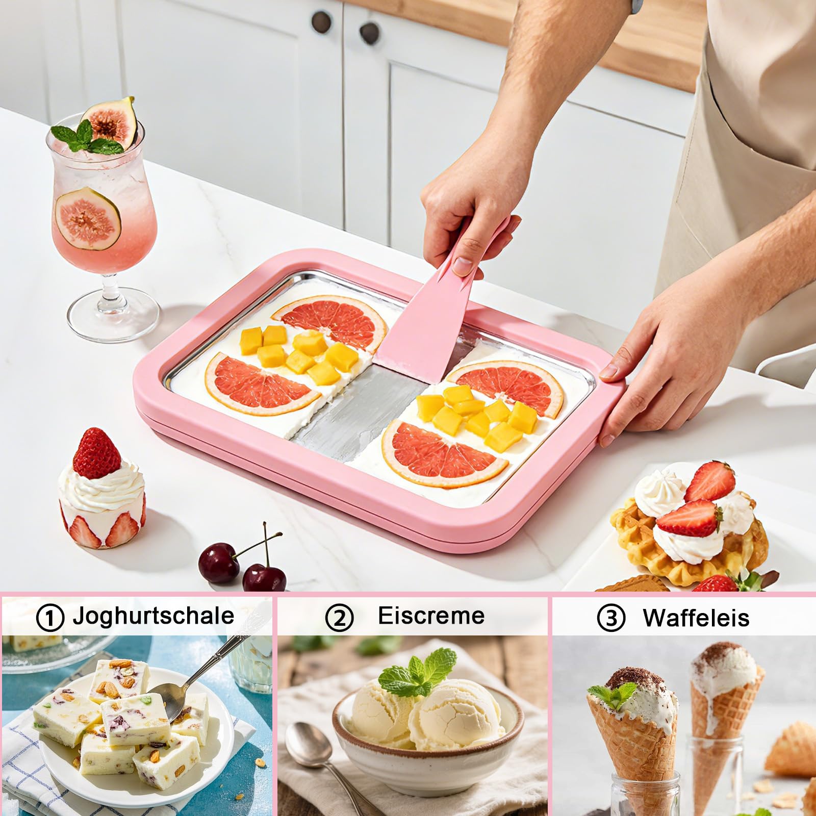 Płyta lodowa do robienia lodów, Ice Cream Machine Rolls Maker z 2 szpatułkami, maszyna do rolek lodowych ze stali nierdzewnej, nadaje się do DIY maszyn do rolek lodowych