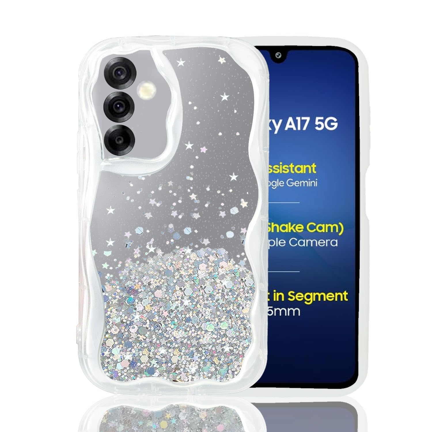 KC Back Cover for Samsung Galaxy A17 5G - Curly Wave Dry Fixed Glitter Shockproof Bumper Soft Silicone Case with Camera Protection (Transparent)