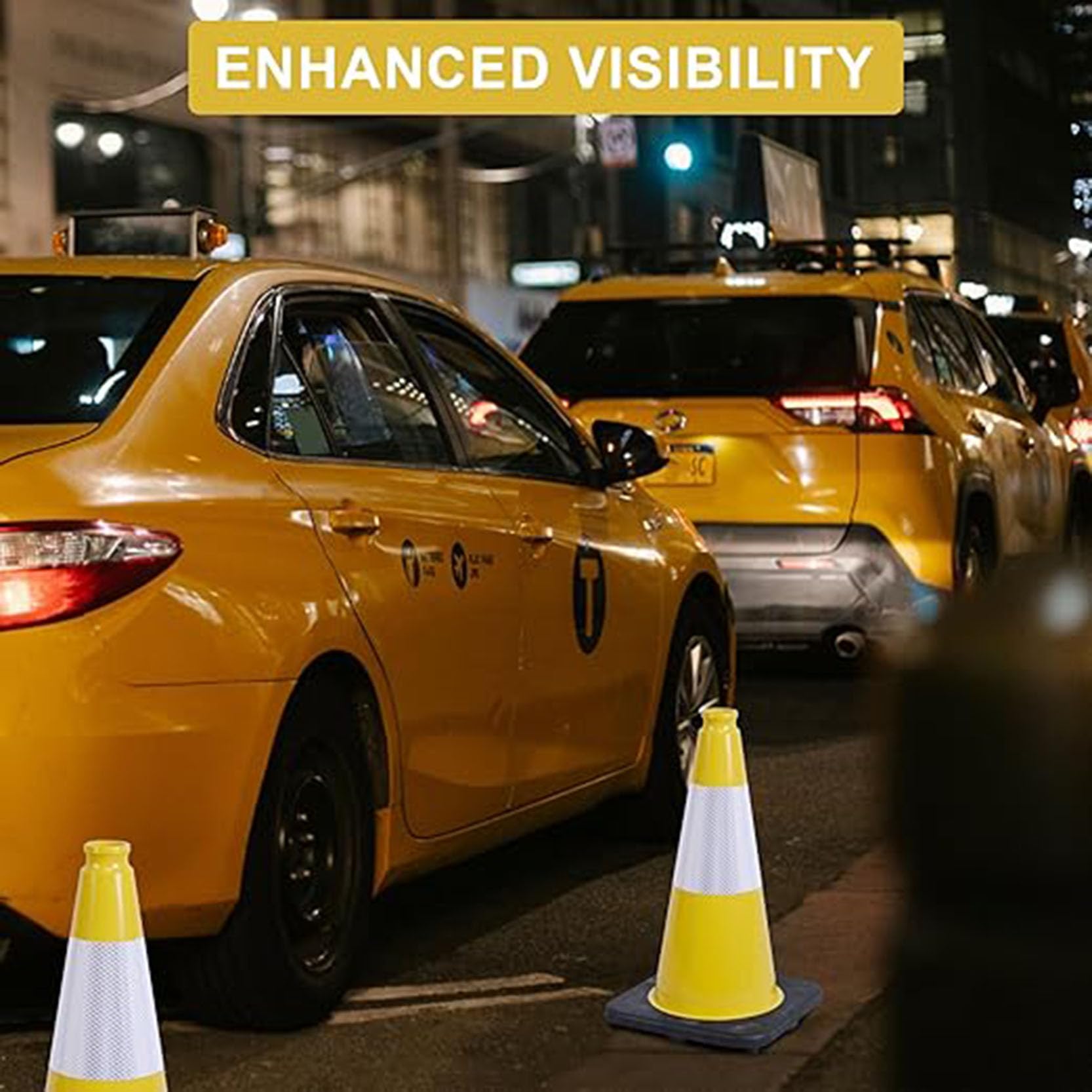 Cône de Signalisation Multi-Usages Pliable Cône de Sécurité Jaune avec Collerette Réfléchissante et Ruban de Signalisation Supplémentaire pour Parking(Color:2pack)
