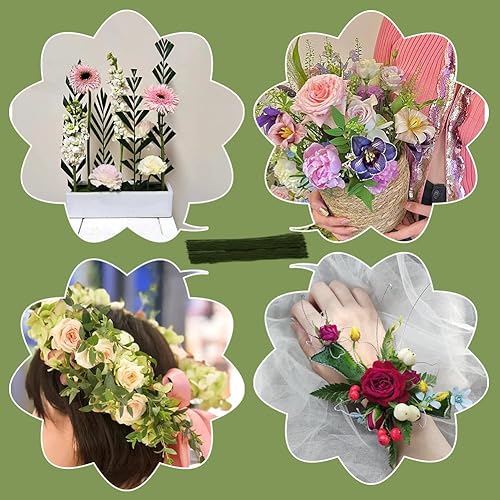 Miniatura 5 de Paleta flexible verde calibre 18, 50 piezas de tallo floral verde oscuro, tallos de flores, alambre envuelto en papel floral para manualidades,