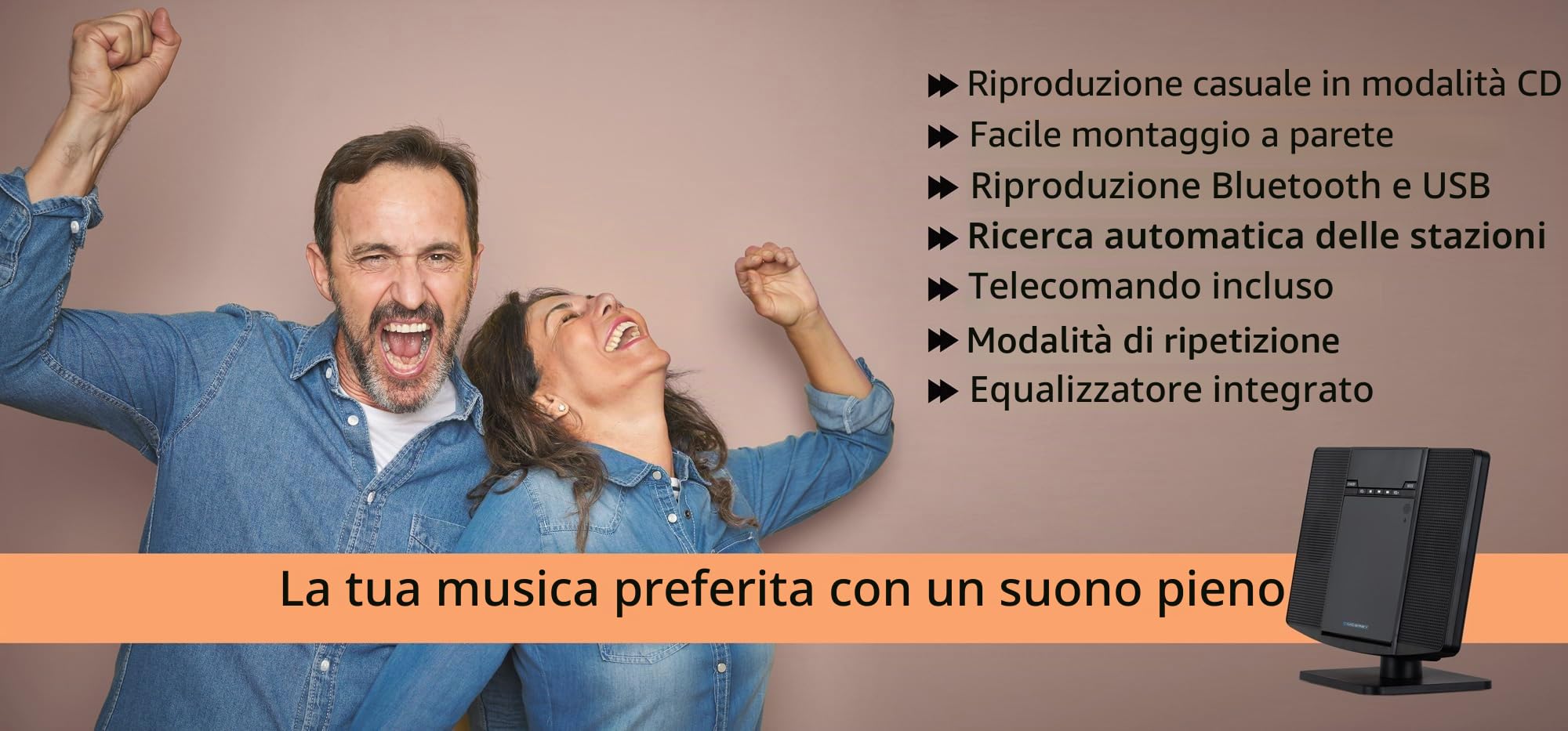 MCD-60 Impianto Stereo Verticale (Lettore CD/MP3, USB, Bluetooth, Aux in, Montaggio a Terra o a Parete, incl. Telecomando) Nero