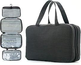 Geoyien Beauty Case da Viaggio, Borsa da Toilette Grande Pieghevole con 4 Scomparti, Impermeabile per Viaggi, Vacanze e Bagno, Nero