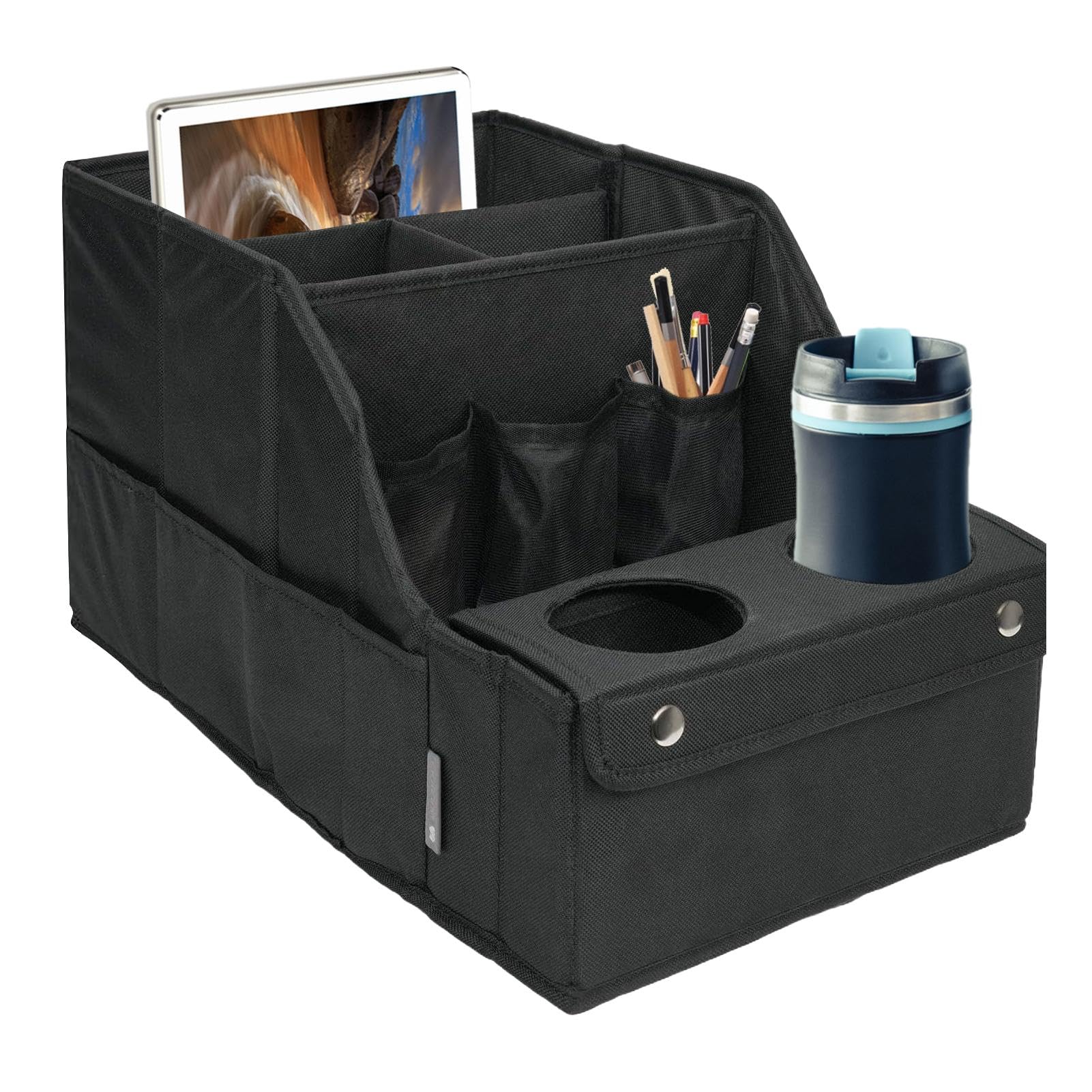 Organizer per sedile | Organizzatore multi-scomparto | Organizer | per sedile auto con 4 scomparti portaoggetti e 2 portabicchieri per bambini da viaggio