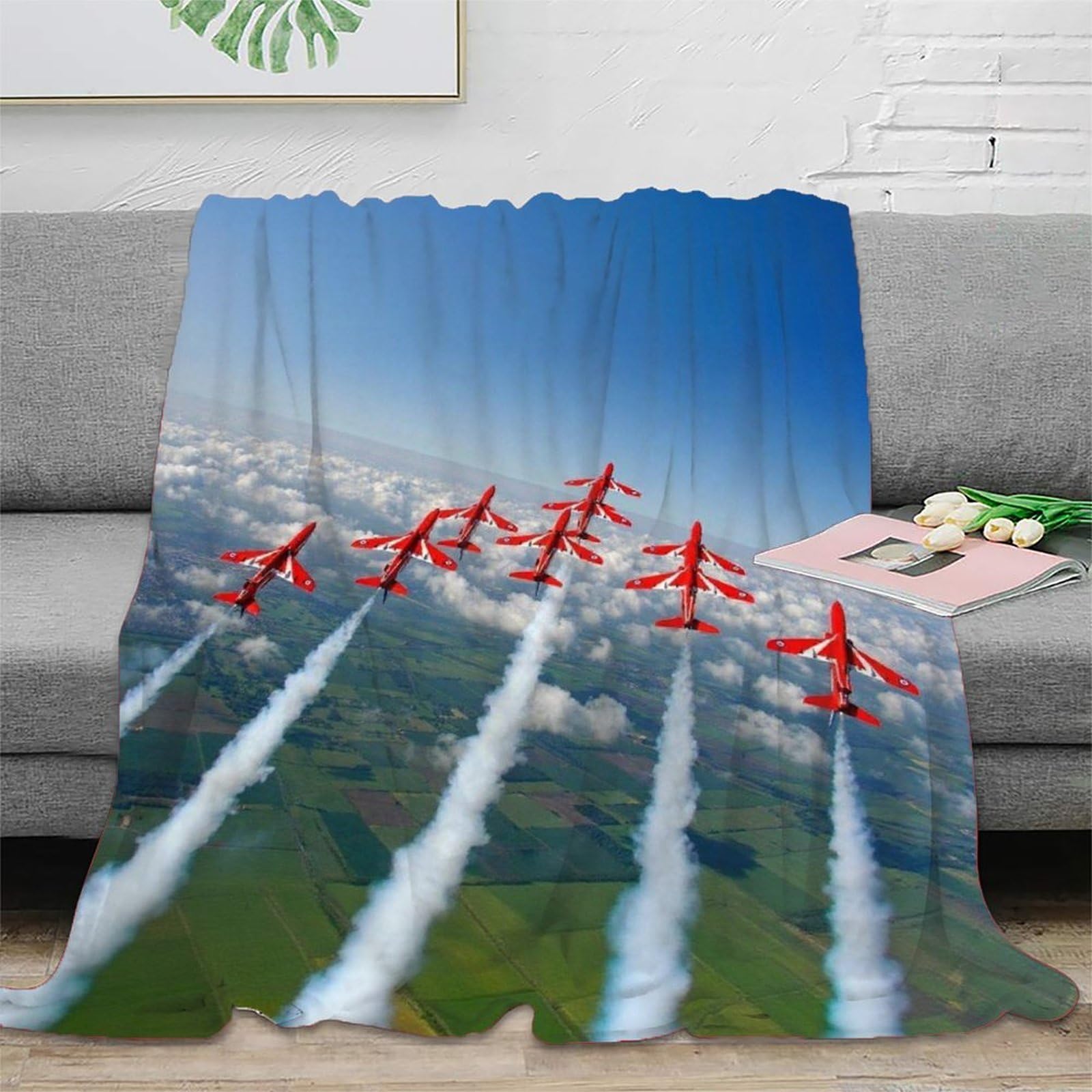 XiaopangXY Fleece Air Show Blanket Sofa Throw 50x60inch(127x152cm) - Fluffy Soft Warm Versatile Red Arrows Plane Blanket for Sofa/Couch/Bed Throw, Portable Fleece Travel Blanket