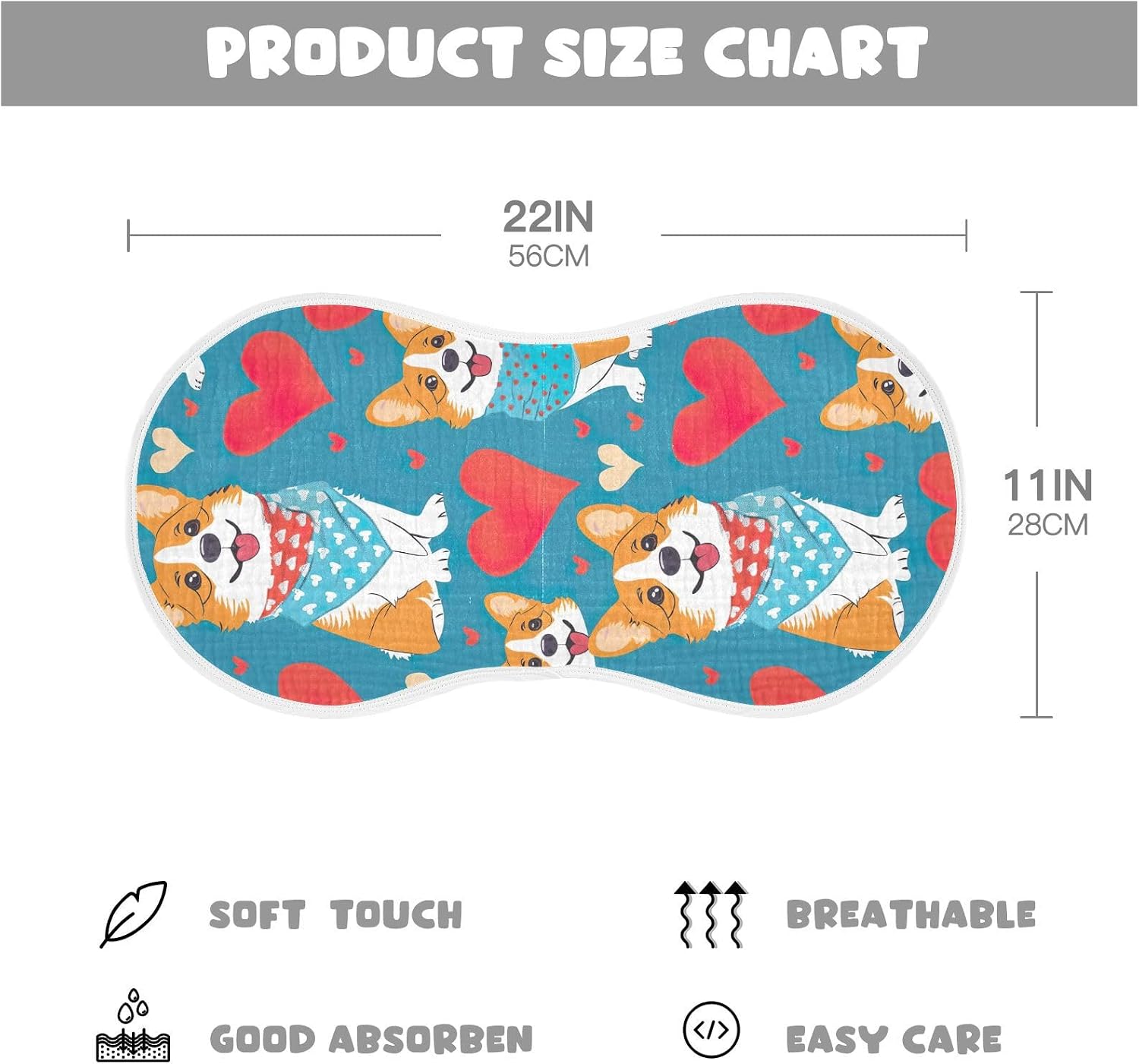 Love Heart Dog Muslin Baby Burp Cloths Feeding Cloths Face Towel Soft and Absorbent Bibs for Newborn Boys Girl- 4 Pack