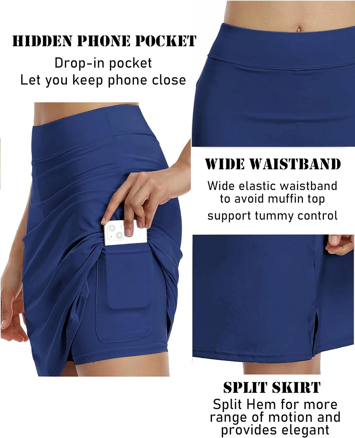 COOrun Women's 20" Knee Length Skorts Skirts Athletic Tennis Skorts Long Golf Skirt with Pockets Modest Skirts - Image 4