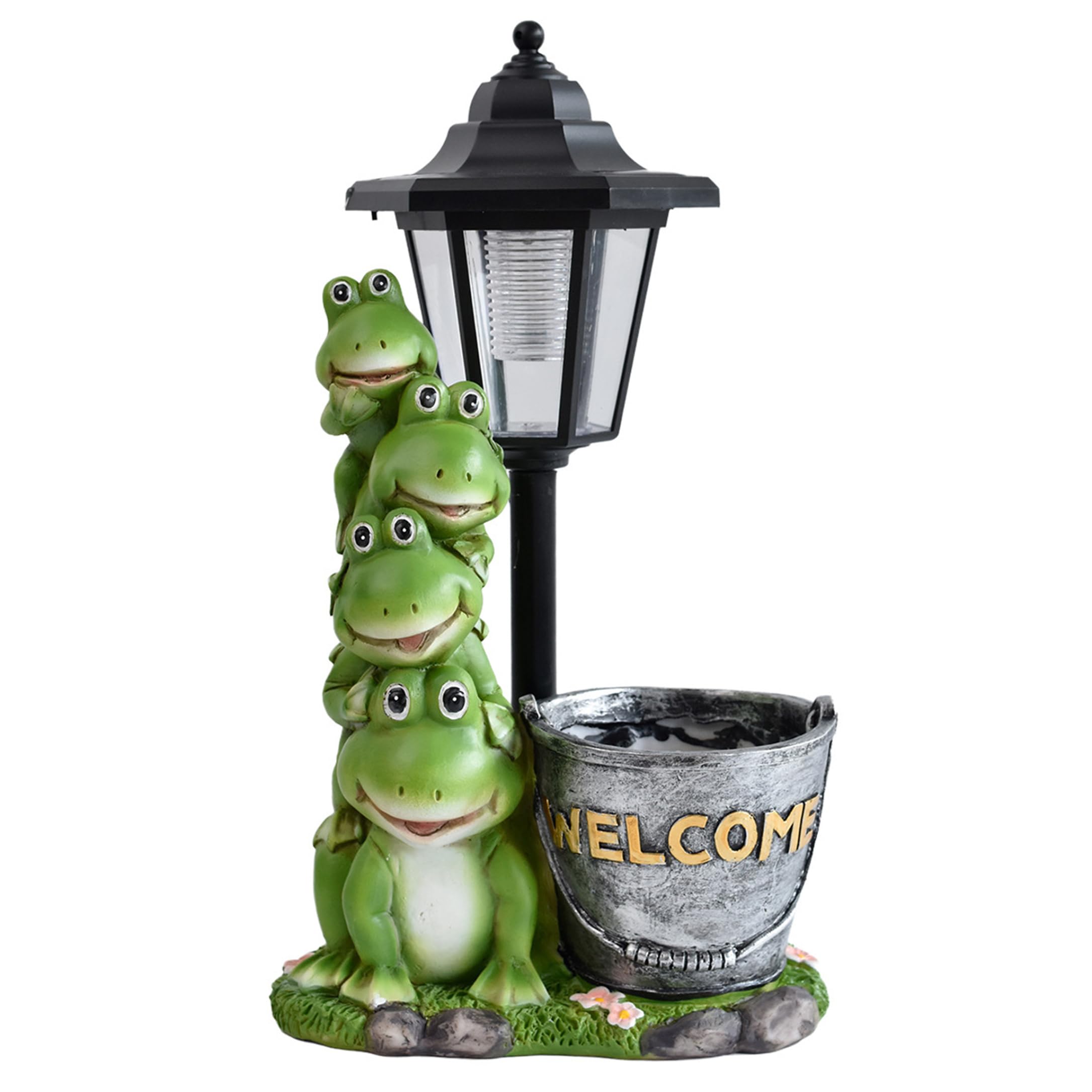 Striegro Solar Frog, Solar Garden Statues With mini Planter & Lantern Waterproof Outdoor Yard Decor, 12.5x7in.