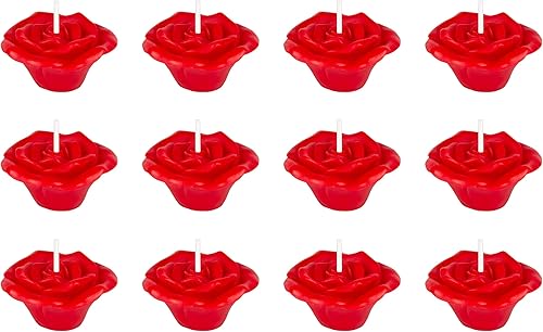Mega Candles 12 velas flotantes rojas de pétalos de rosa sin perfume, vela de cera vertida a mano de 2 pulgadas de diámetro, decoración del hogar,