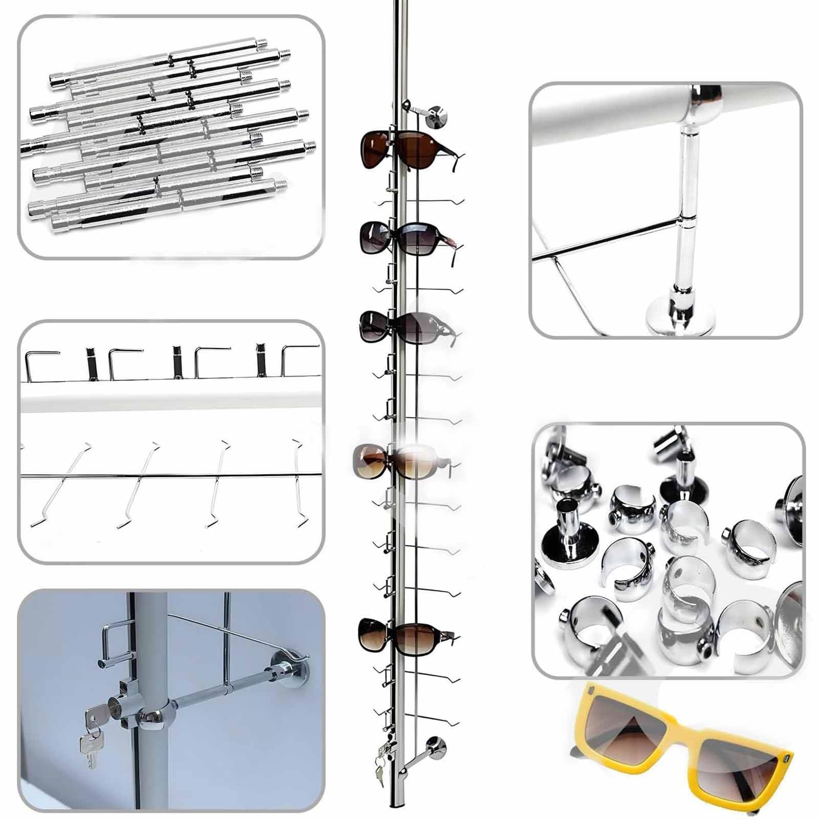 Soporte de exhibición de gafas, estante de aluminio para múltiples gafas de sol, uso en tiendas ópticas y centros comerciales, soporte seguro con cerradura